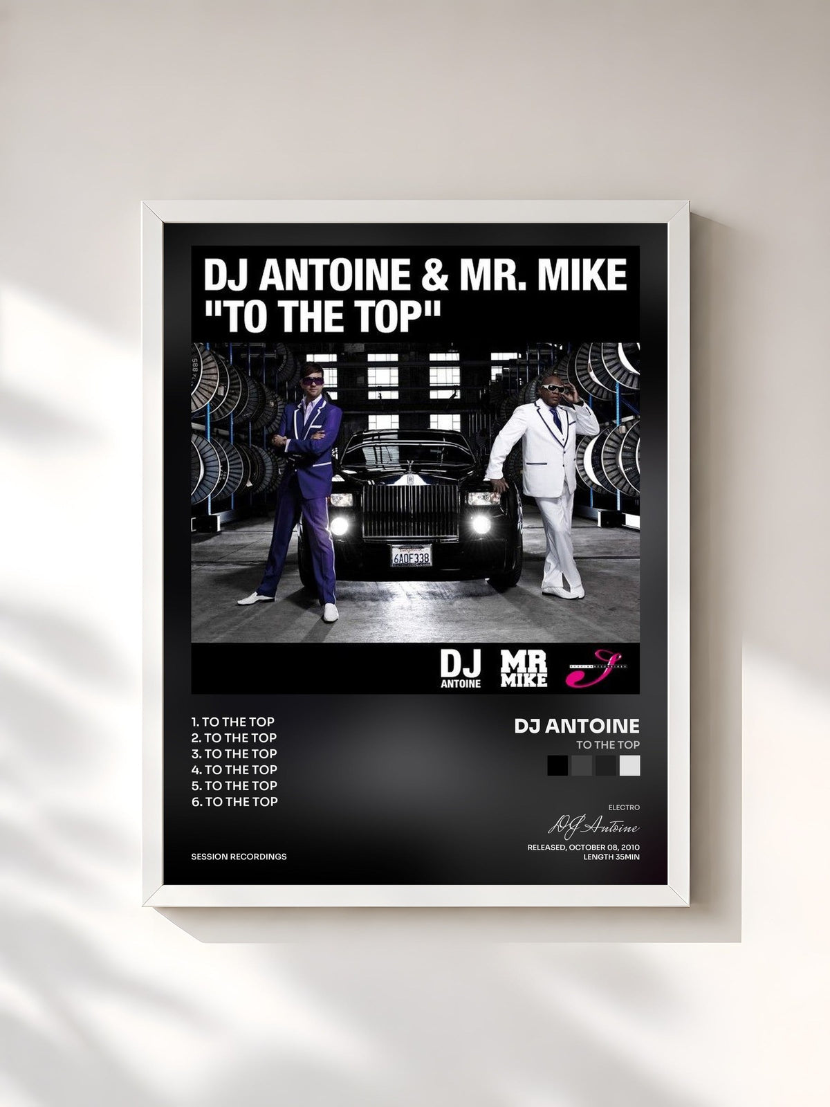 #blanc Tableau de l'album To the Top de DJ Antoine, cadre blanc, imprimé et encadré en France