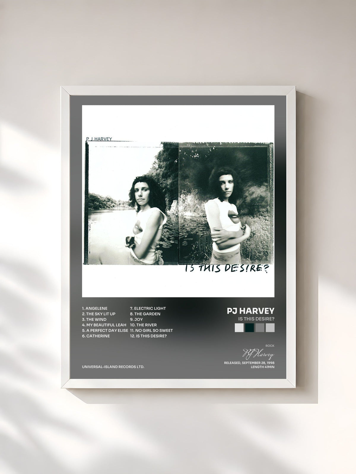 #blanc Tableau de l'album Is This Desire? de PJ Harvey, cadre blanc, imprimé et encadré en France
