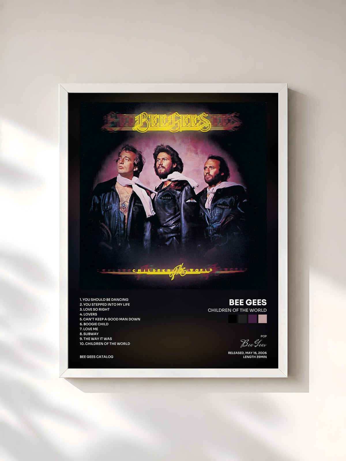 #blanc Tableau de l'album Children Of The World de Bee Gees, cadre blanc, imprimé et encadré en France