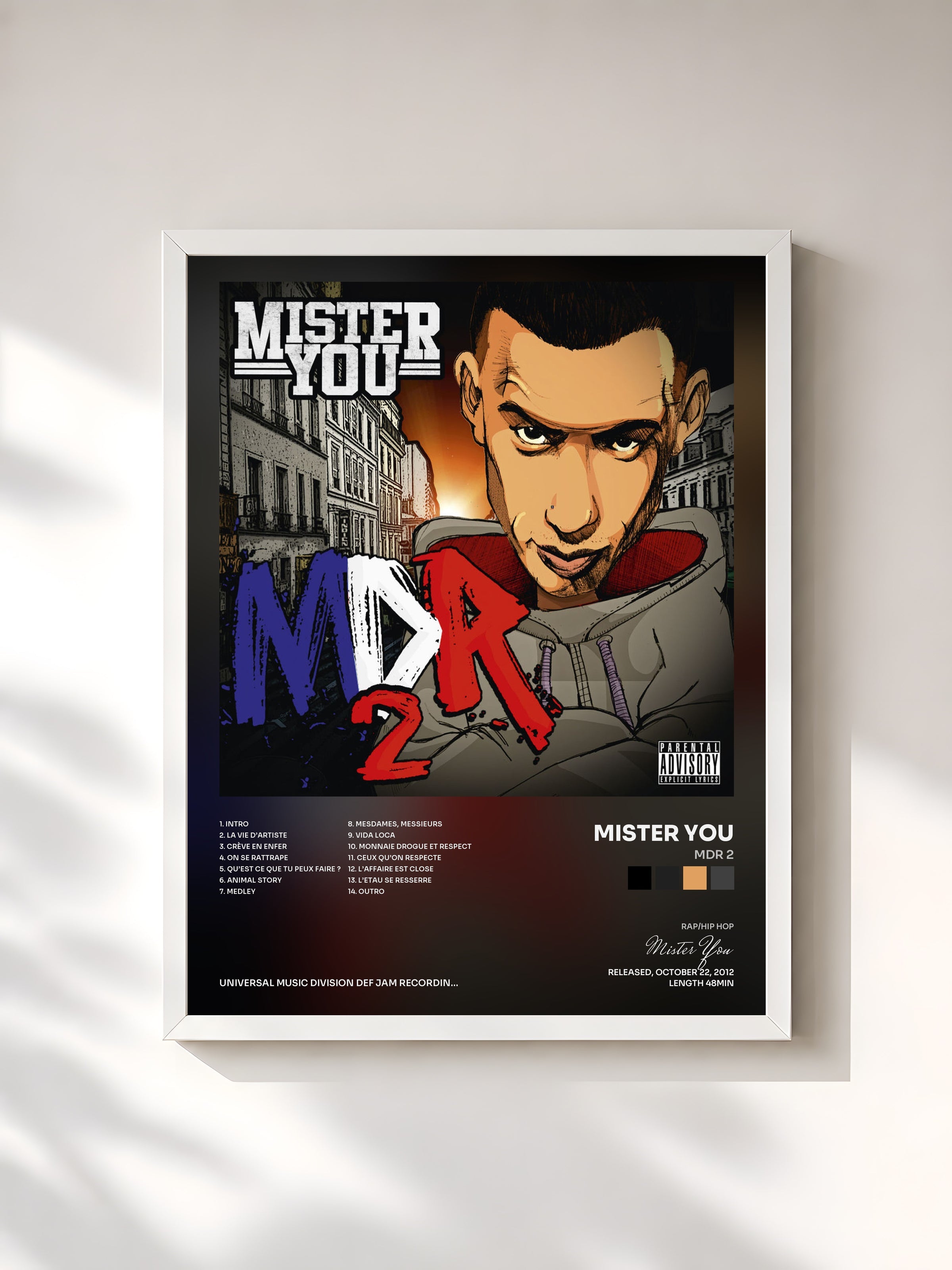 #blanc MDR 2 by Mister You as a framed art print, white frame, printed and framed in France