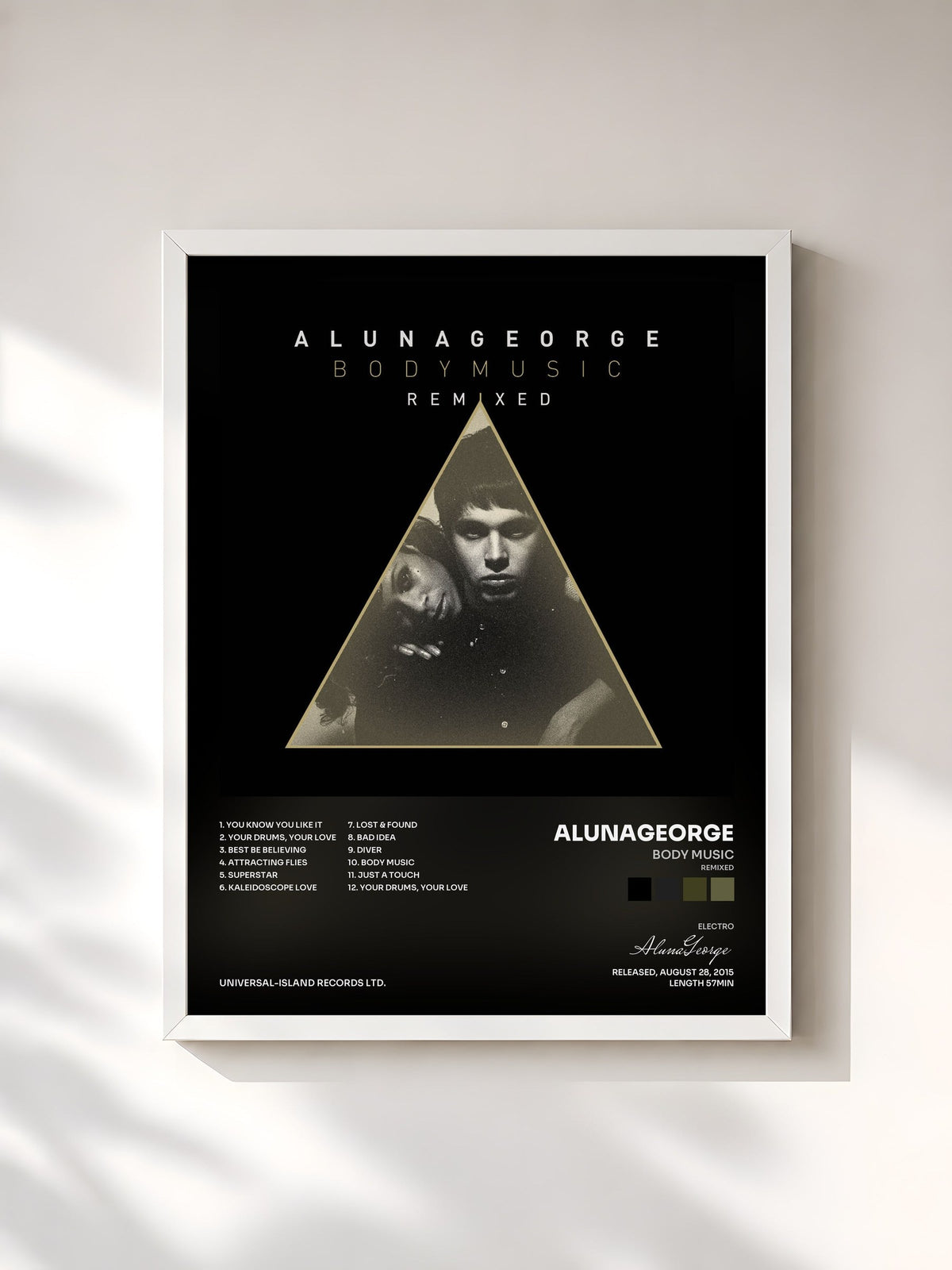#blanc Body Music (Remixed) de AlunaGeorge en lámina enmarcada, marco blanco, impresa y enmarcada en Francia