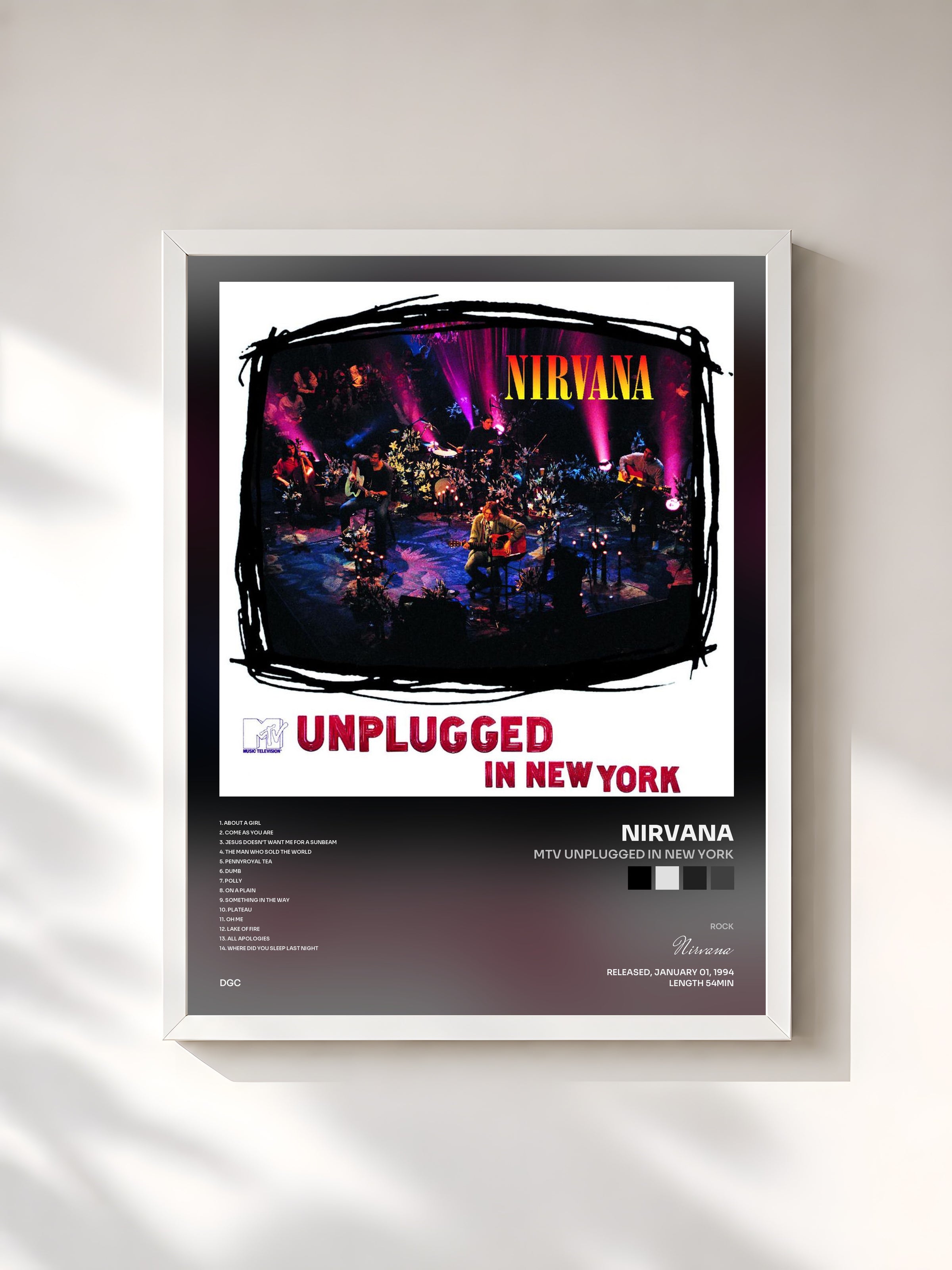 #blanc MTV Unplugged In New York di Nirvana in stampa incorniciata, cornice bianca, stampata e incorniciata in Francia