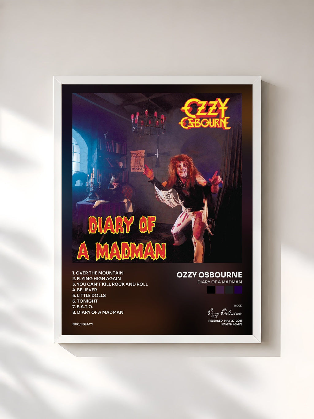 #blanc Diary Of A Madman de Ozzy Osbourne en lámina enmarcada, marco blanco, impresa y enmarcada en Francia