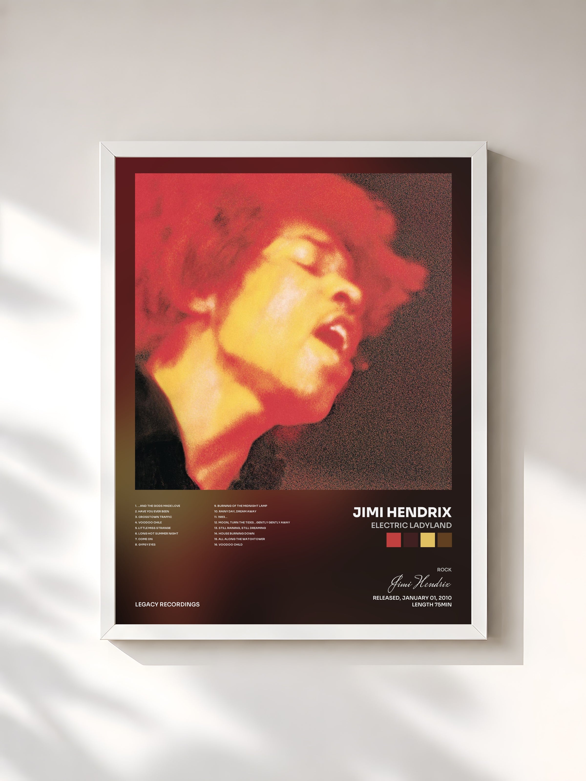 #blanc Electric Ladyland de Jimi Hendrix en lámina enmarcada, marco blanco, impresa y enmarcada en Francia