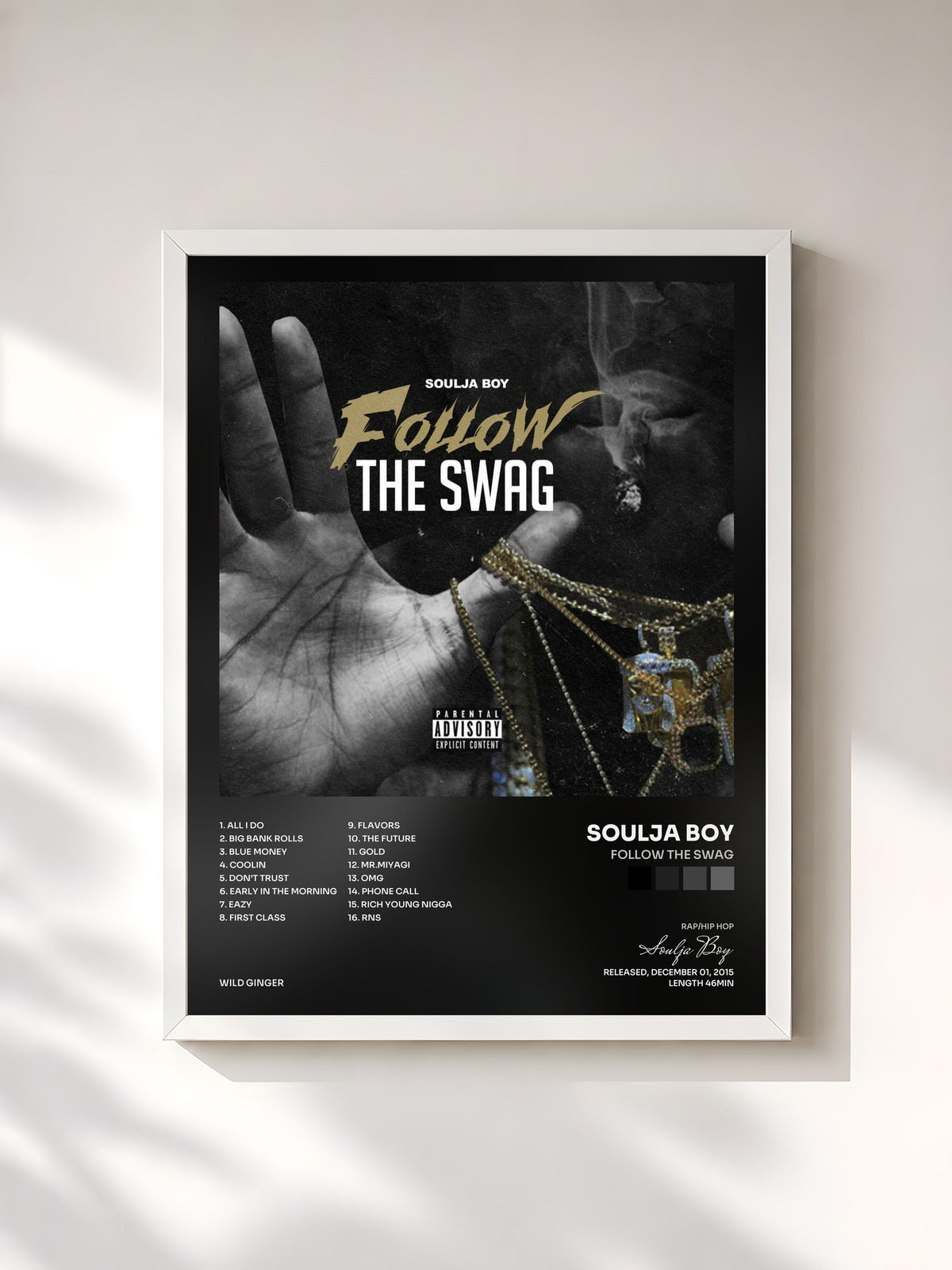 #blanc Follow The Swag by Soulja Boy as a framed art print, white frame, printed and framed in France