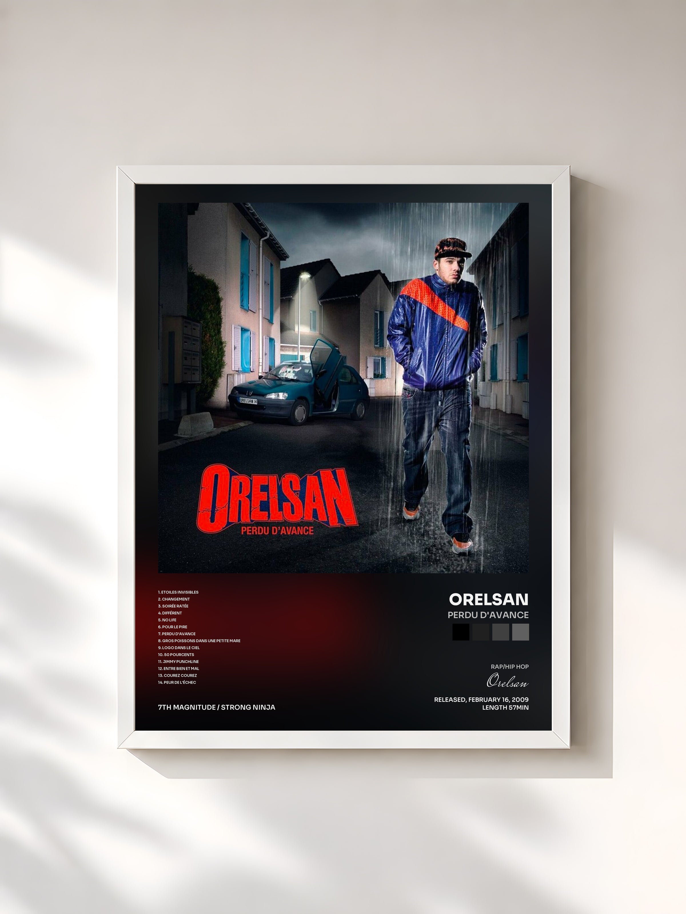 #blanc Tableau de l'album Perdu d'avance de Orelsan, cadre blanc, imprimé et encadré en France