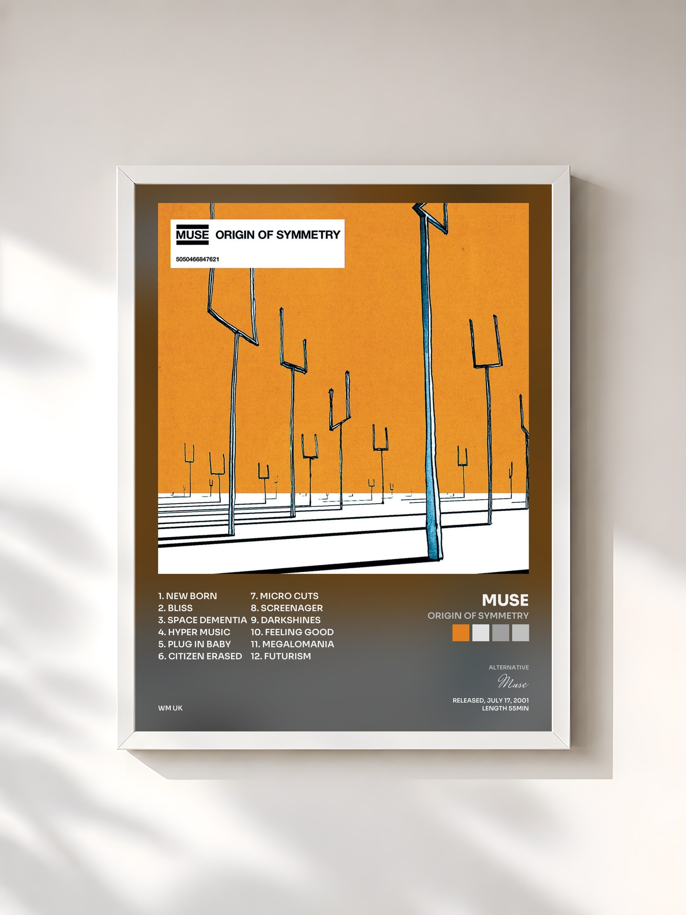 #blanc Origin of Symmetry by Muse as a framed art print, white frame, printed and framed in France
