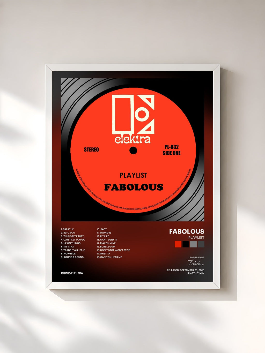 #blanc Playlist by Fabolous as a framed art print, white frame, printed and framed in France