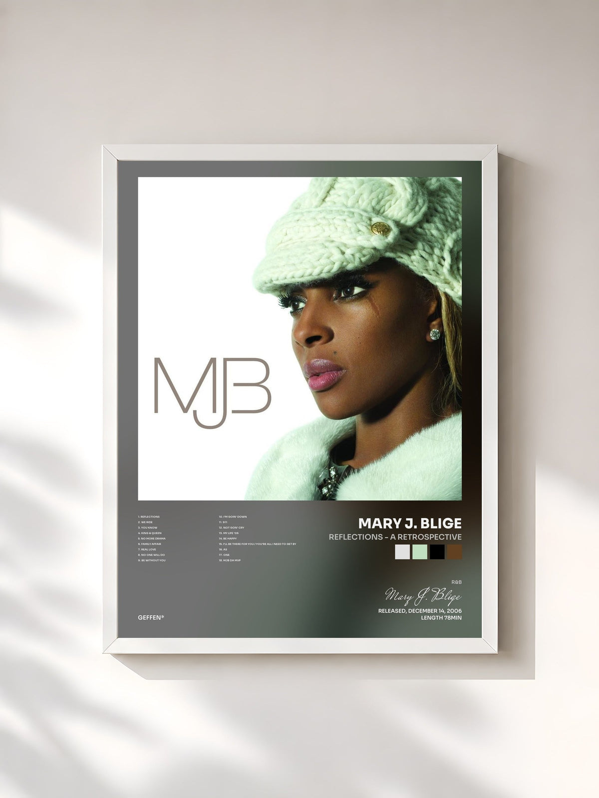 #blanc Tableau de l'album Reflections - A Retrospective de Mary J. Blige, cadre blanc, imprimé et encadré en France
