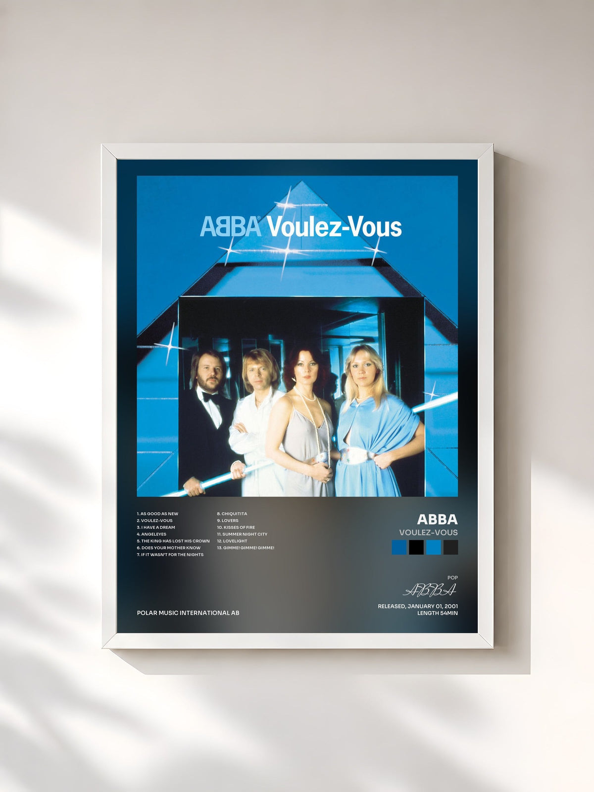 #blanc Tableau de l'album Voulez-Vous de ABBA, cadre blanc, imprimé et encadré en France
