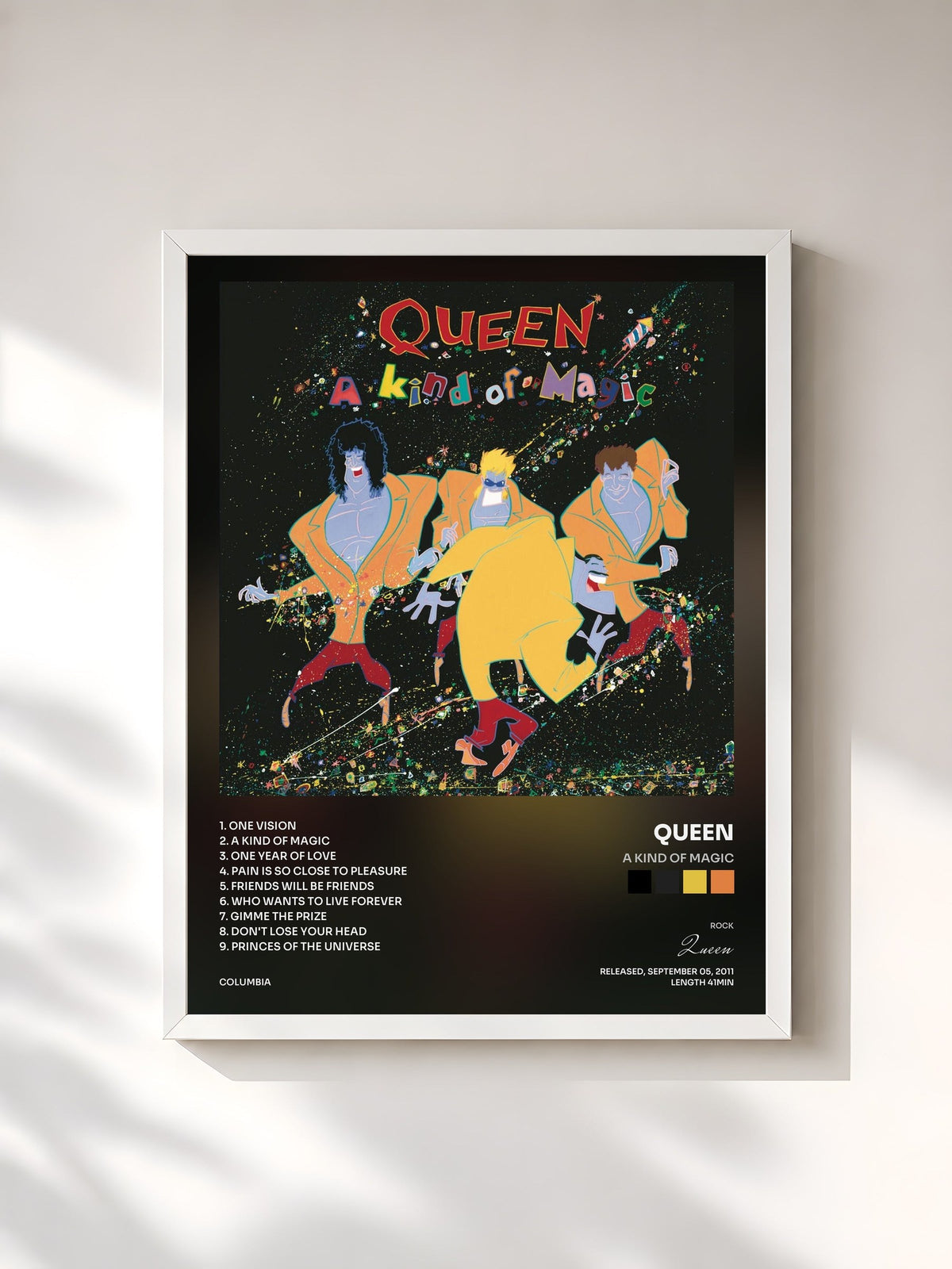 #blanc Tableau de l'album A Kind Of Magic de Queen, cadre blanc, imprimé et encadré en France