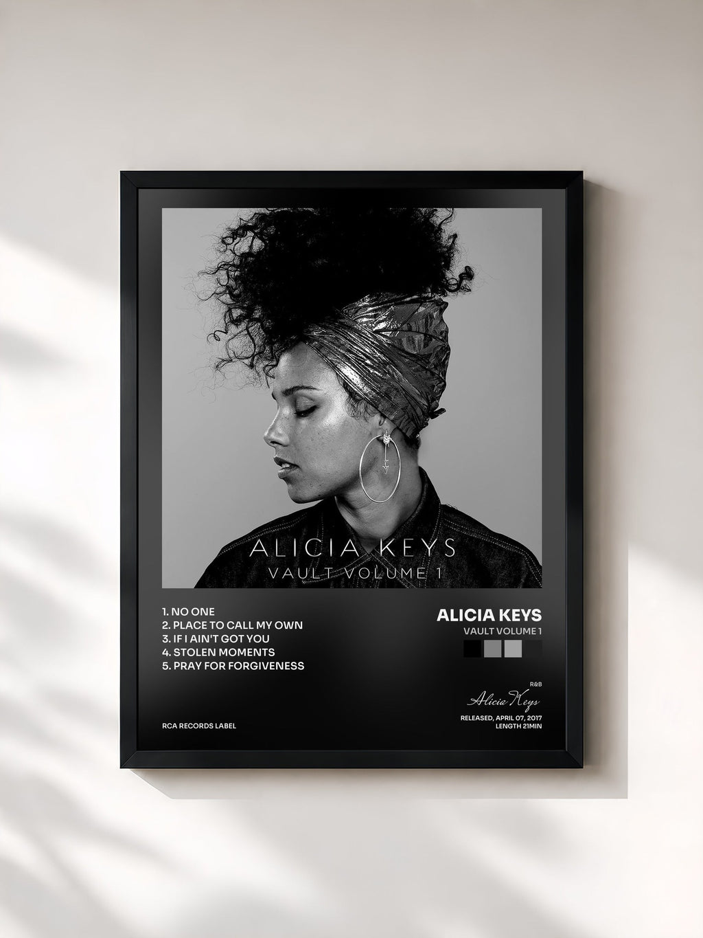 #noir Tableau de l'album Vault Volume 1 de Alicia Keys, cadre noir, imprimé et encadré en France