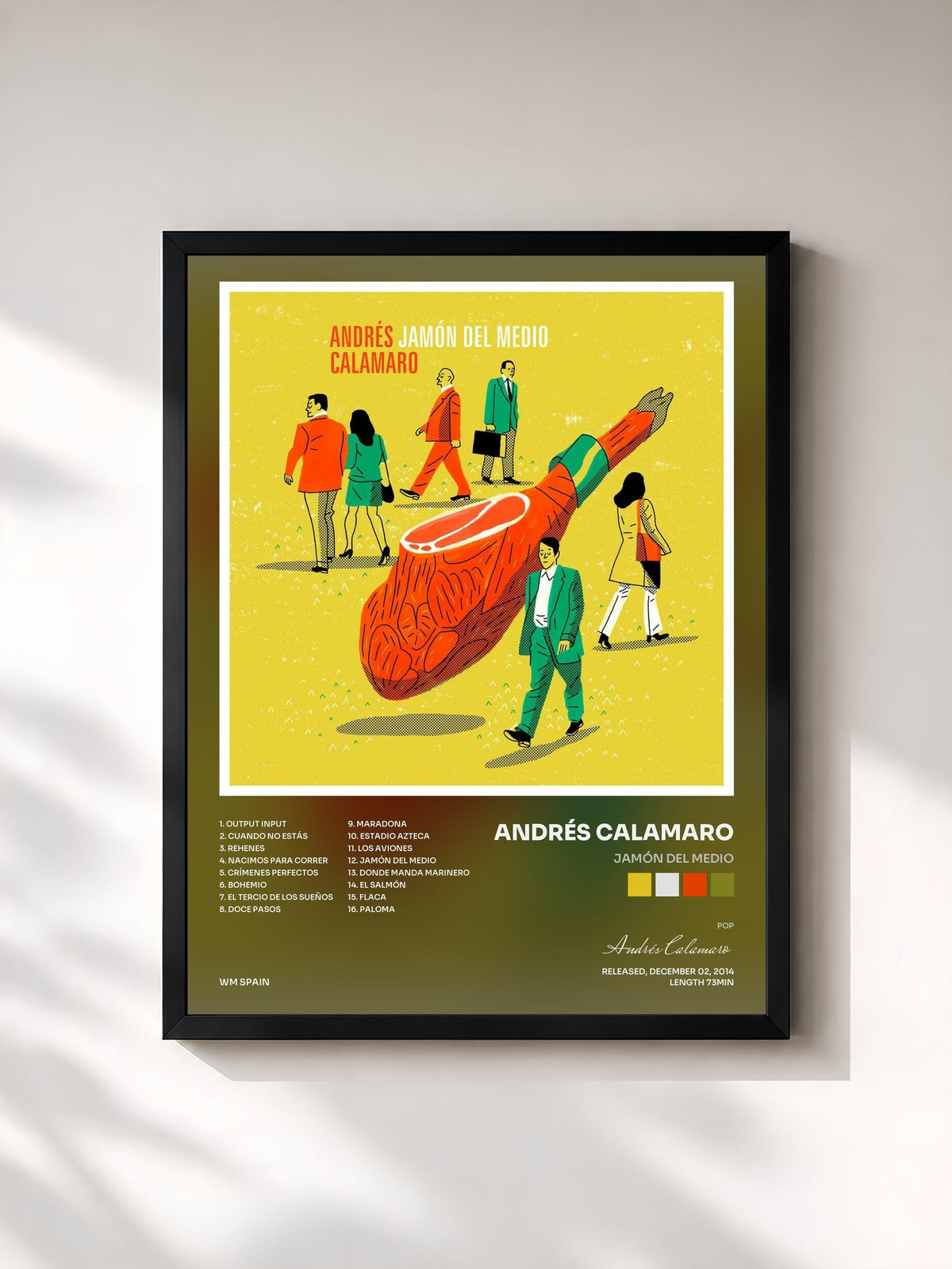 #noir Tableau de l'album Jamón del medio de Andrés Calamaro, cadre noir, imprimé et encadré en France