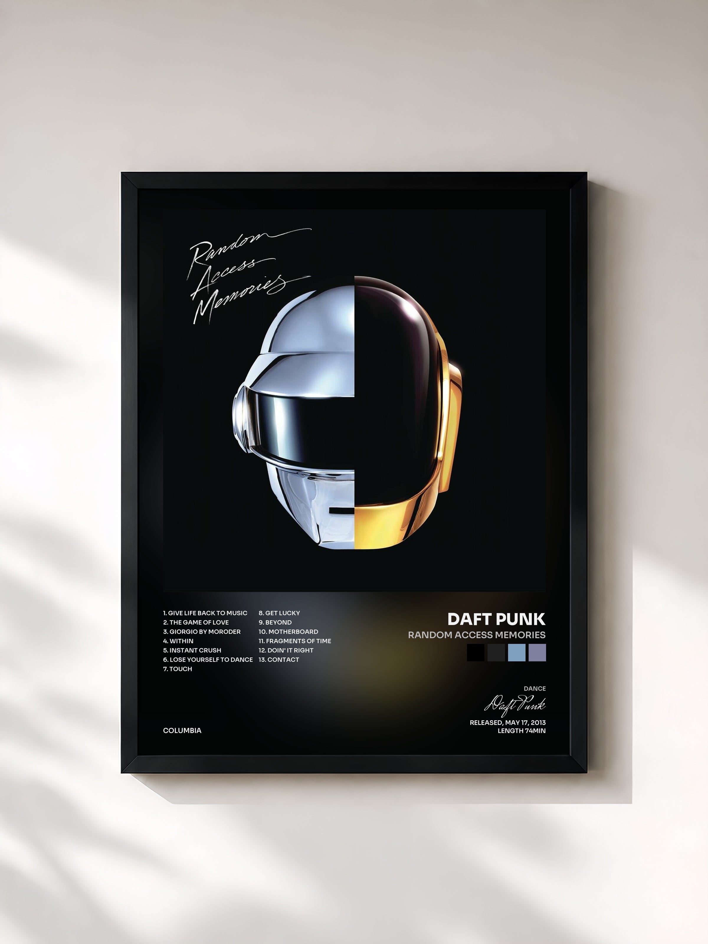 #noir Tableau de l'album Random Access Memories de Daft Punk, cadre noir, imprimé et encadré en France