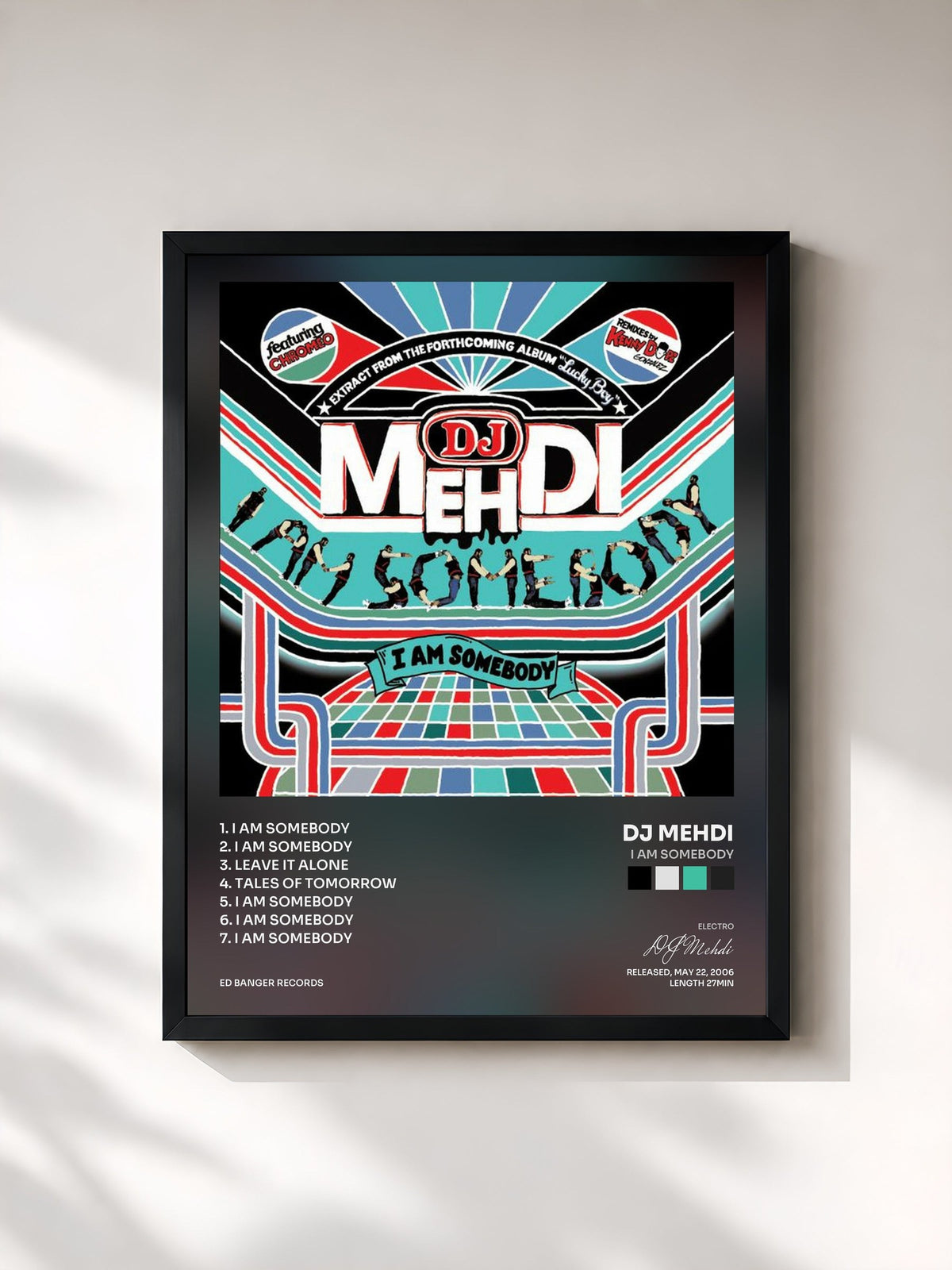 #noir Tableau de l'album I Am Somebody de DJ Mehdi, cadre noir, imprimé et encadré en France
