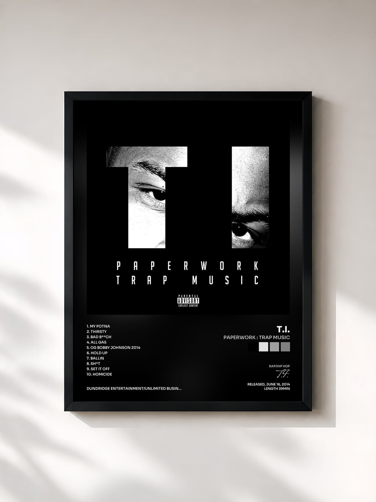 #noir Paperwork : Trap Music by T.I. as a framed art print, black frame, printed and framed in France