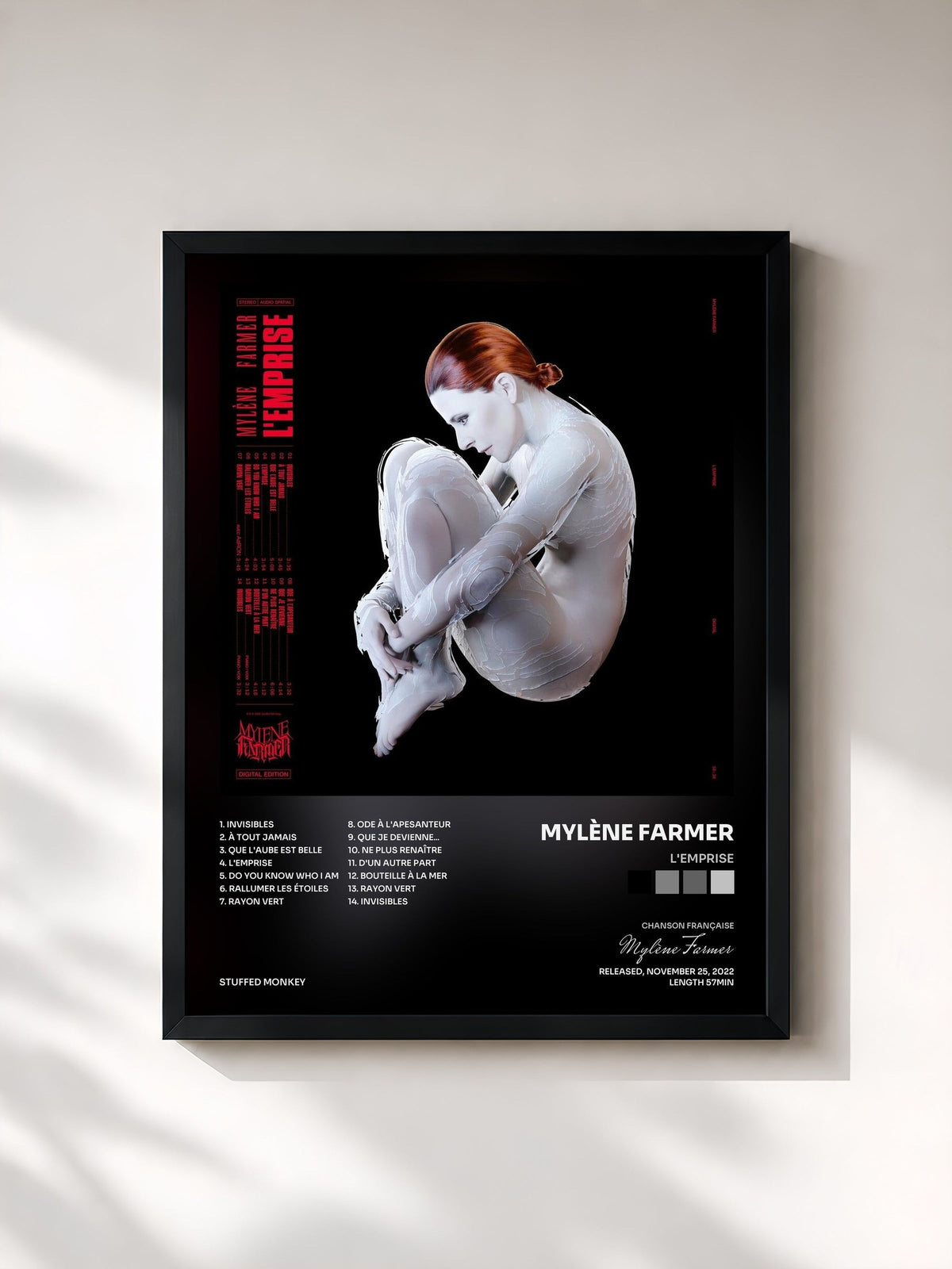 #noir Tableau de l'album L'Emprise de Mylène Farmer, cadre noir, imprimé et encadré en France