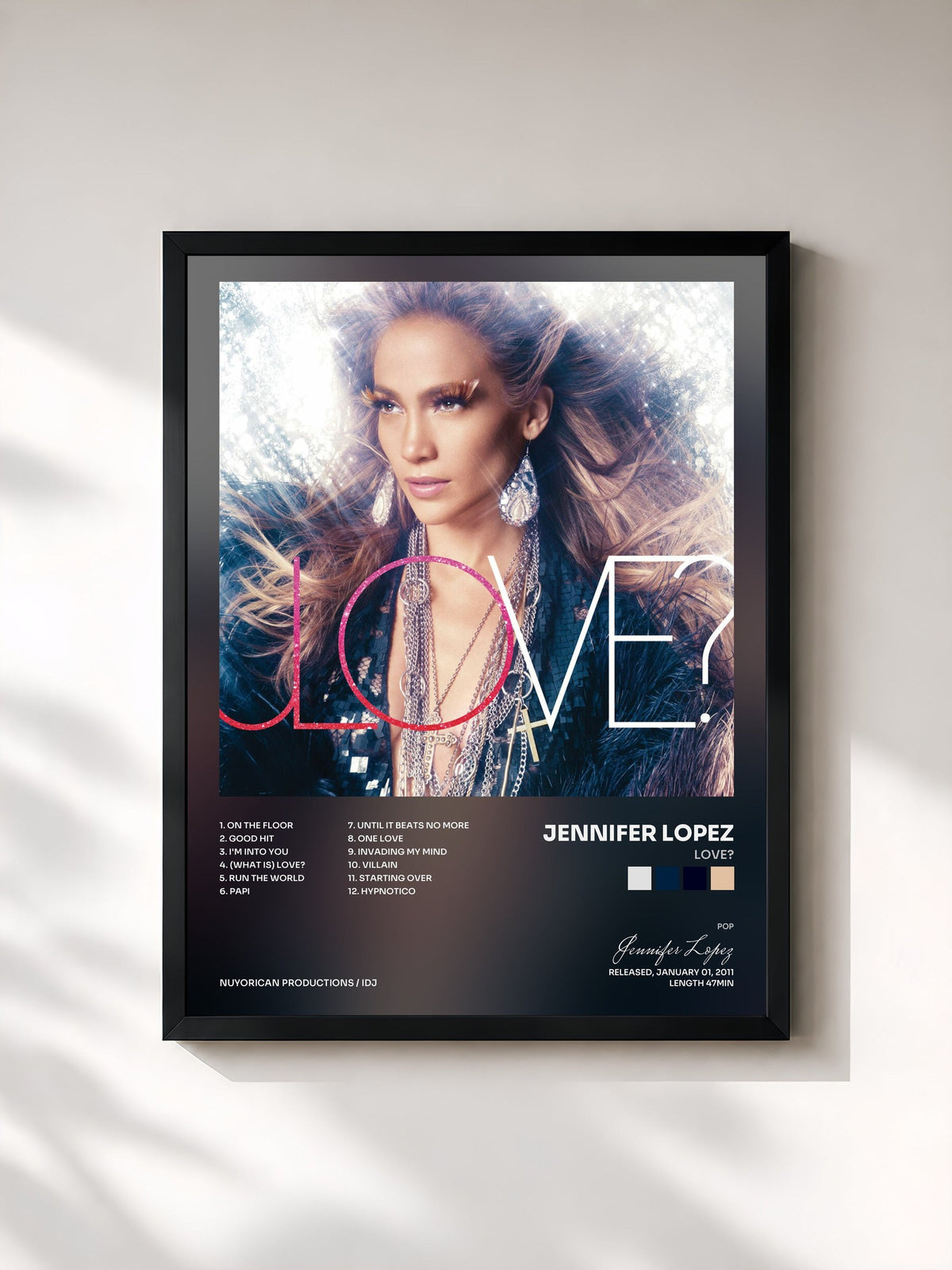 #noir Tableau de l'album LOVE? de Jennifer Lopez, cadre noir, imprimé et encadré en France