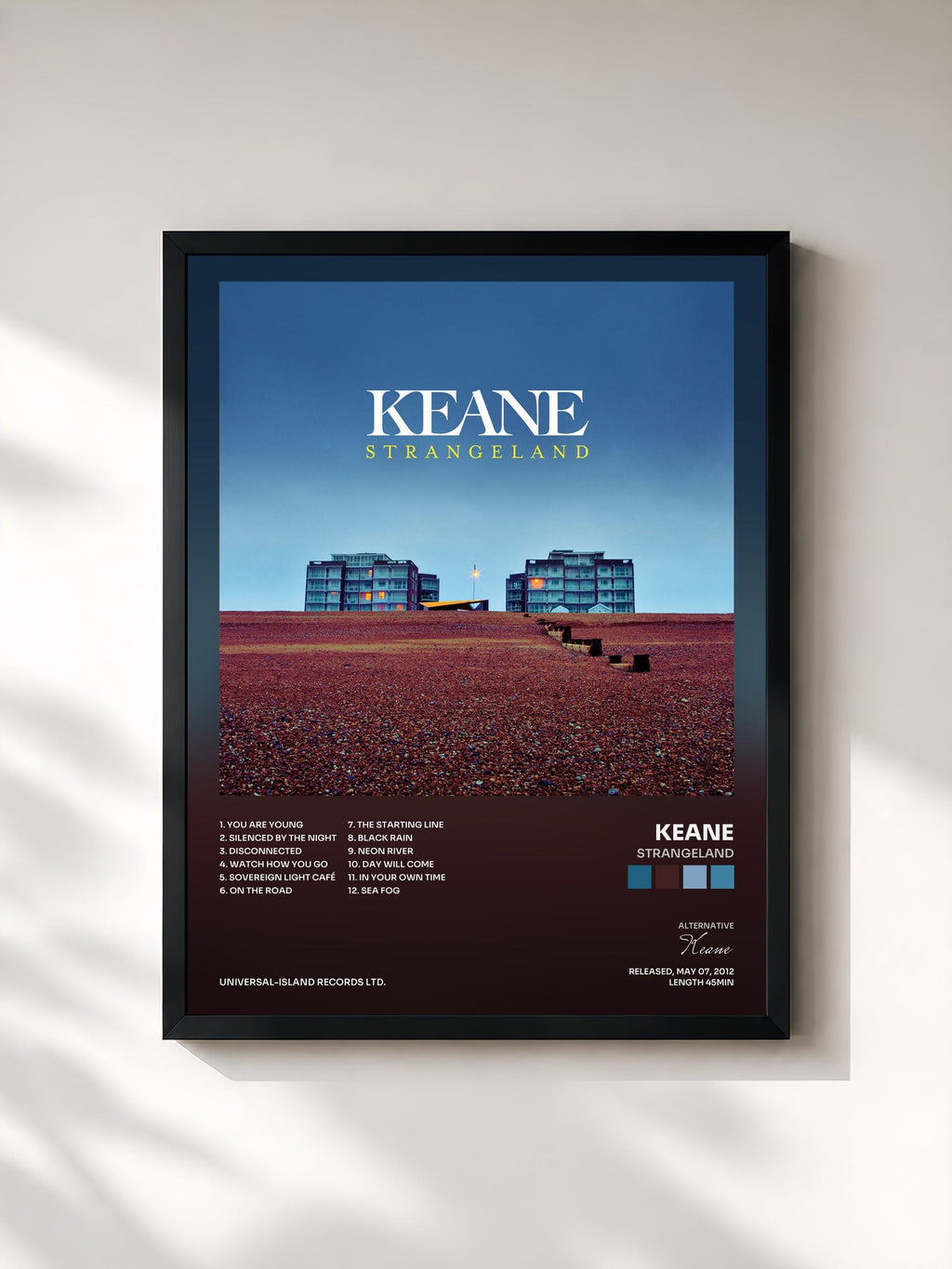 #noir Tableau de l'album Strangeland de Keane, cadre noir, imprimé et encadré en France