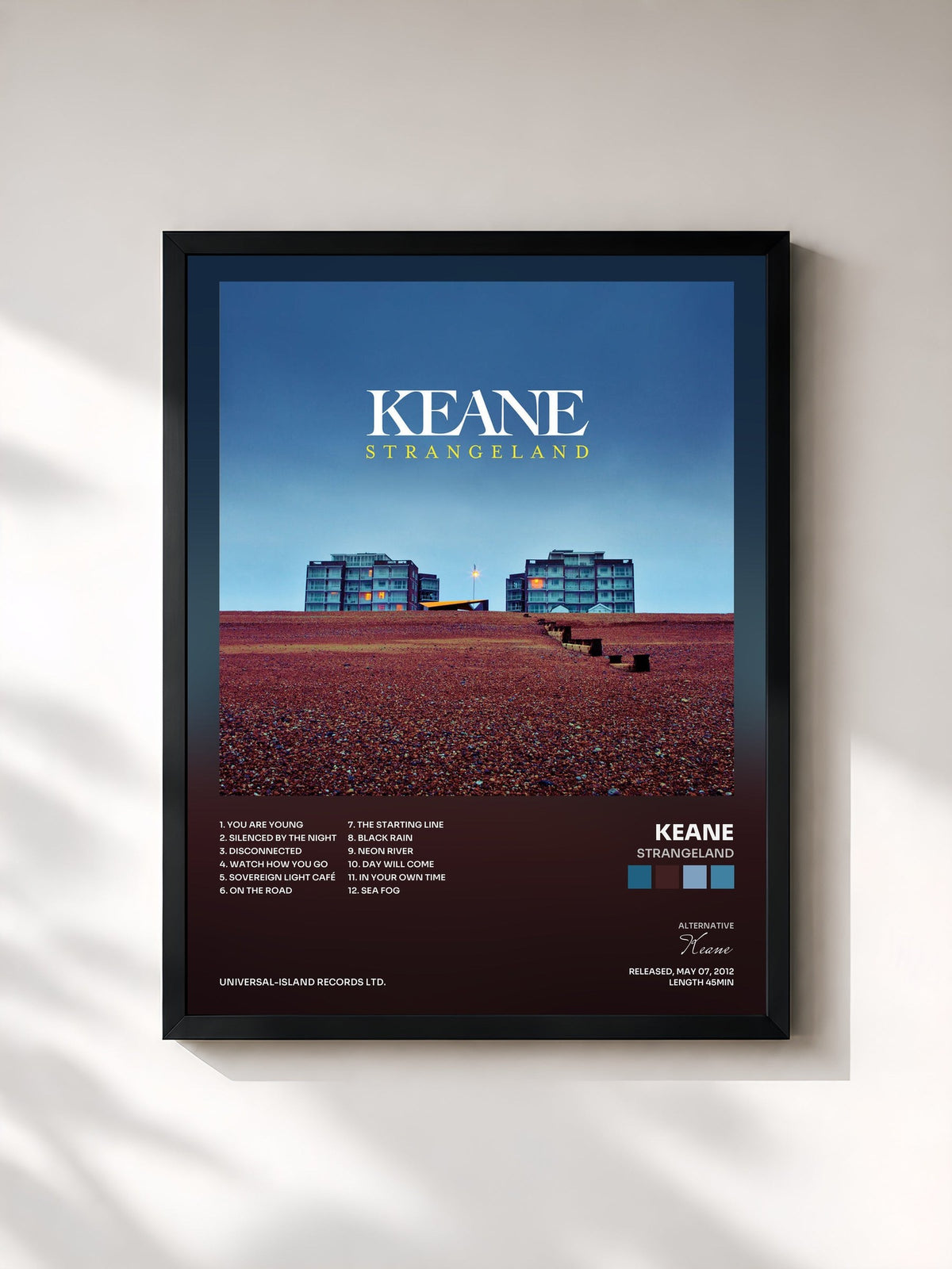 #noir Tableau de l'album Strangeland de Keane, cadre noir, imprimé et encadré en France