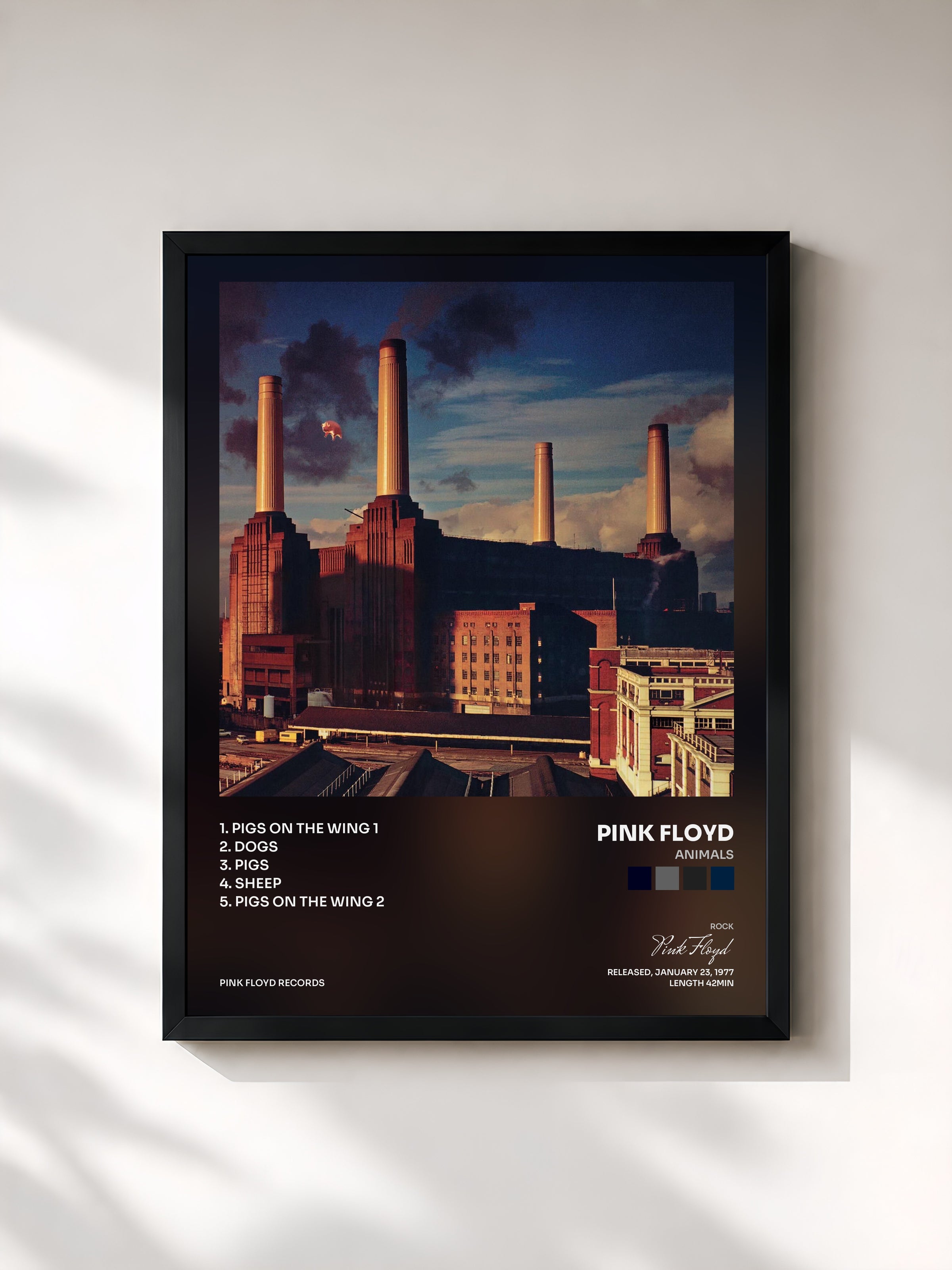 #noir Tableau de l'album Animals de Pink Floyd, cadre noir, imprimé et encadré en France