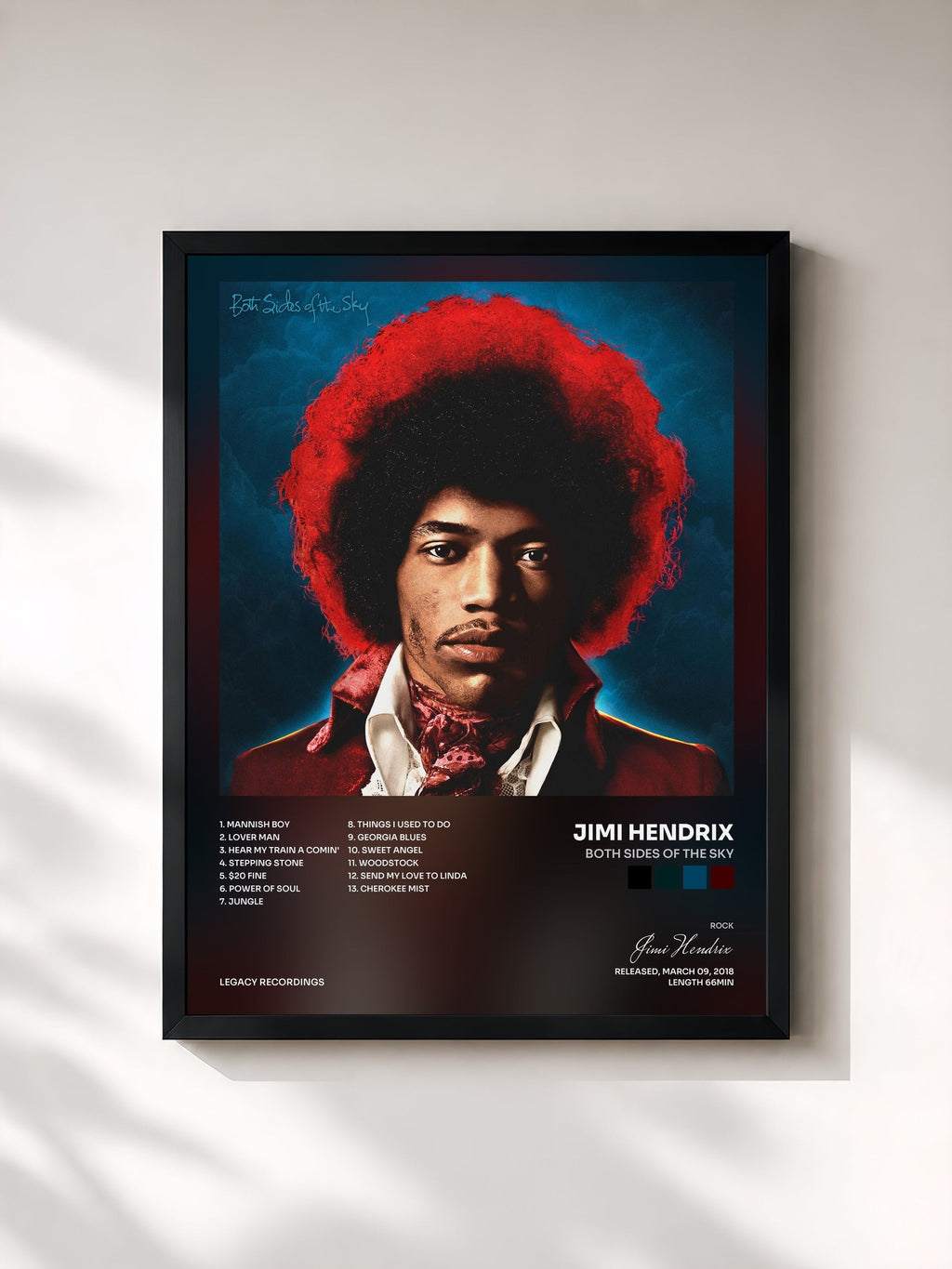 #noir Both Sides of the Sky von Jimi Hendrix als gerahmter Kunstdruck, schwarzer Rahmen, gedruckt und gerahmt in Frankreich