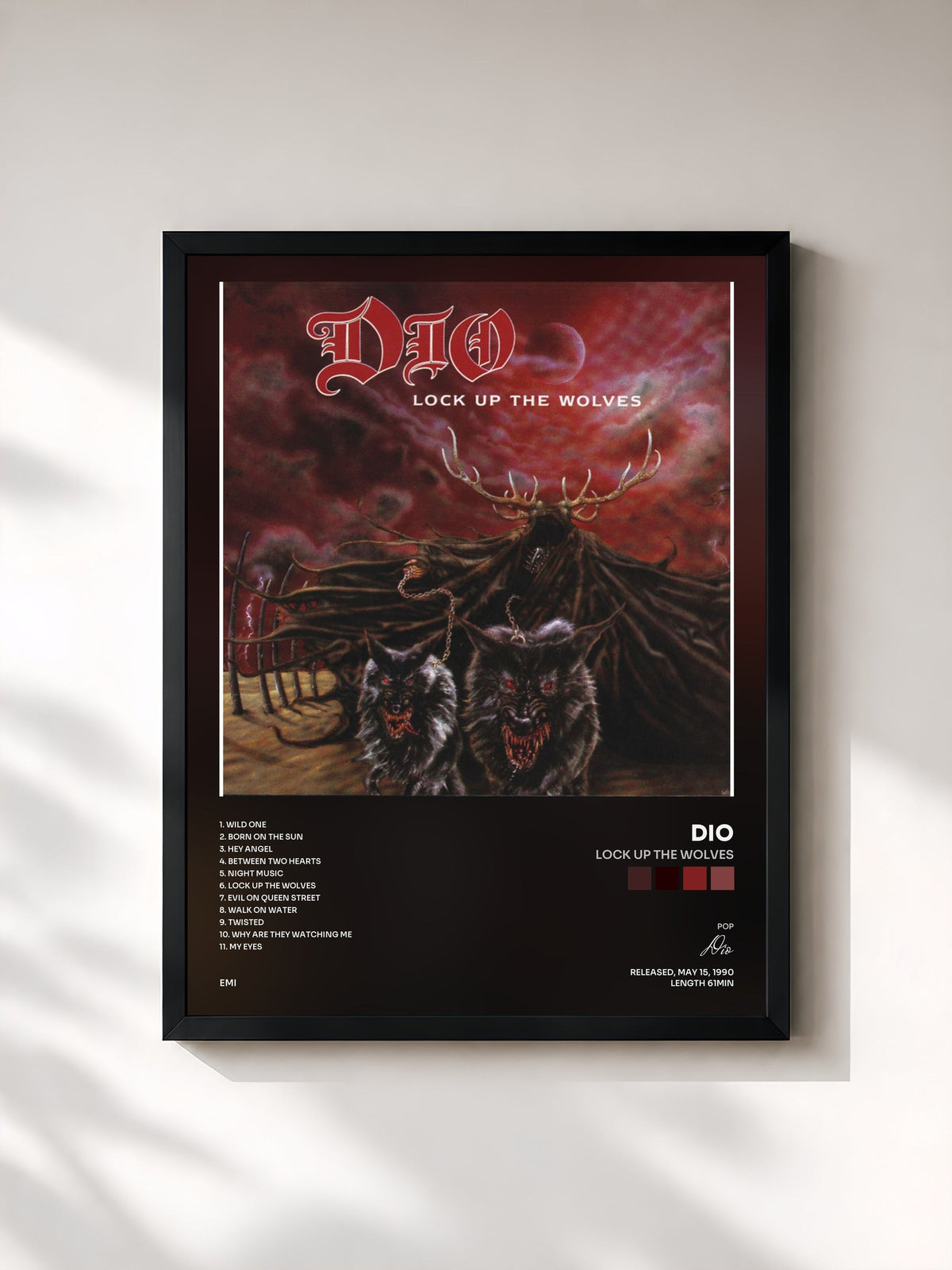 #noir Tableau de l'album Lock Up The Wolves de Dio, cadre noir, imprimé et encadré en France