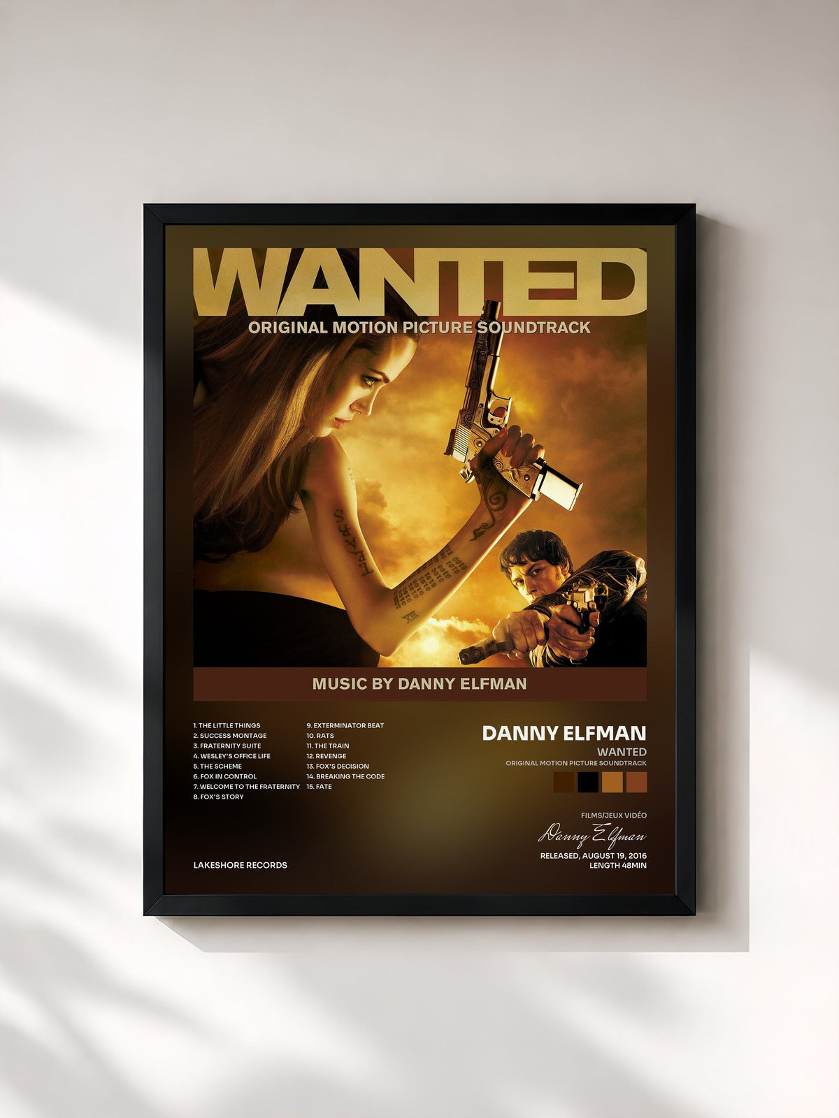 #noir Tableau de l'album Wanted (Original Motion Picture Soundtrack) de Danny Elfman, cadre noir, imprimé et encadré en France