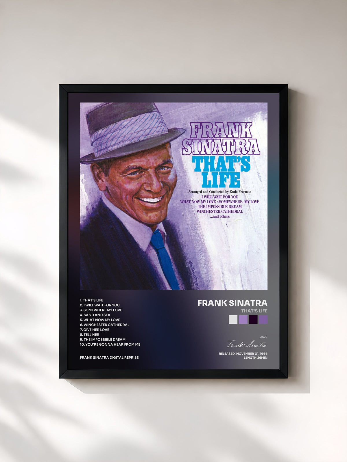 #noir Tableau de l'album That's Life de Frank Sinatra, cadre noir, imprimé et encadré en France