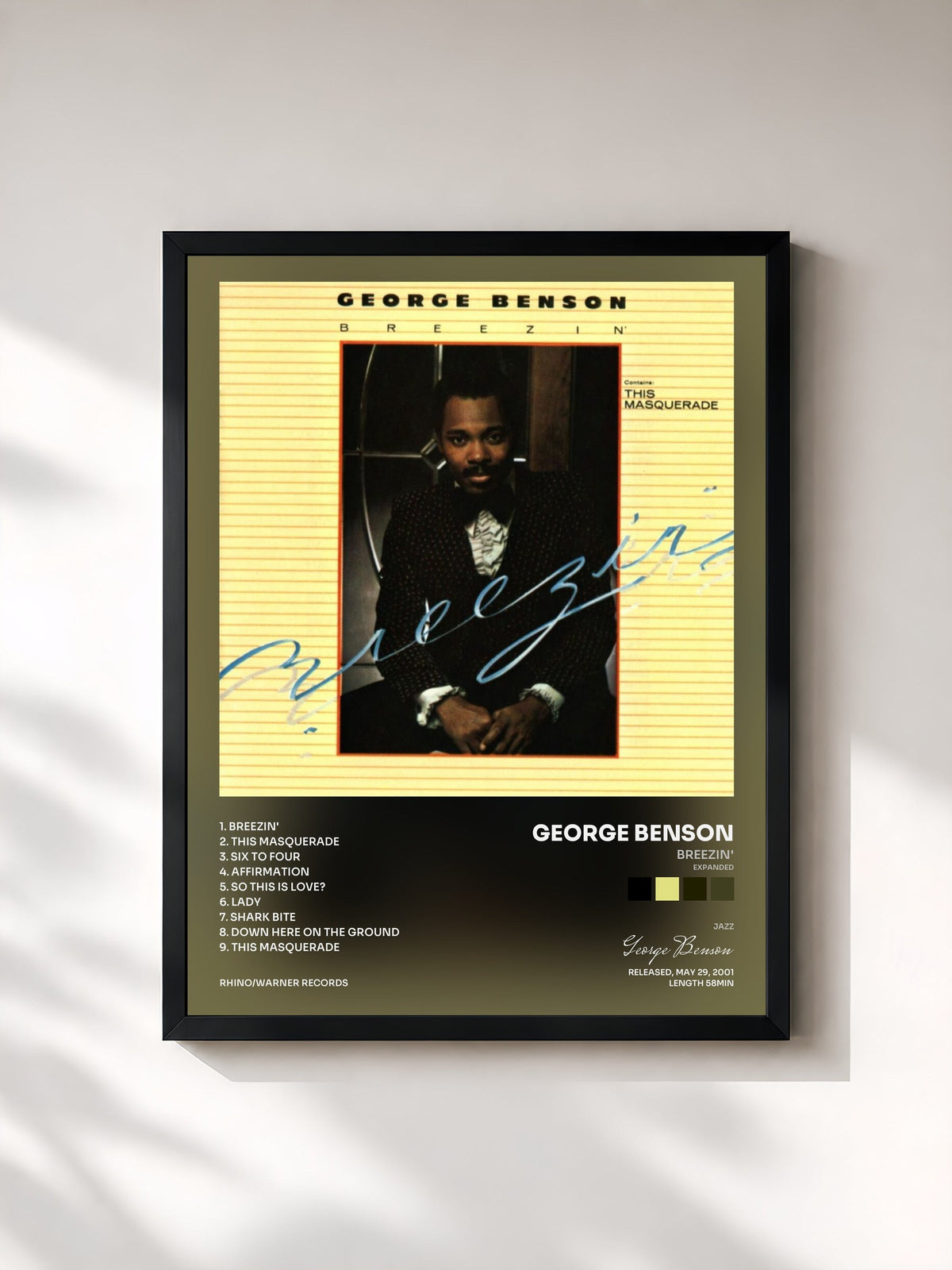 #noir Tableau de l'album Breezin' (Expanded) de George Benson, cadre noir, imprimé et encadré en France