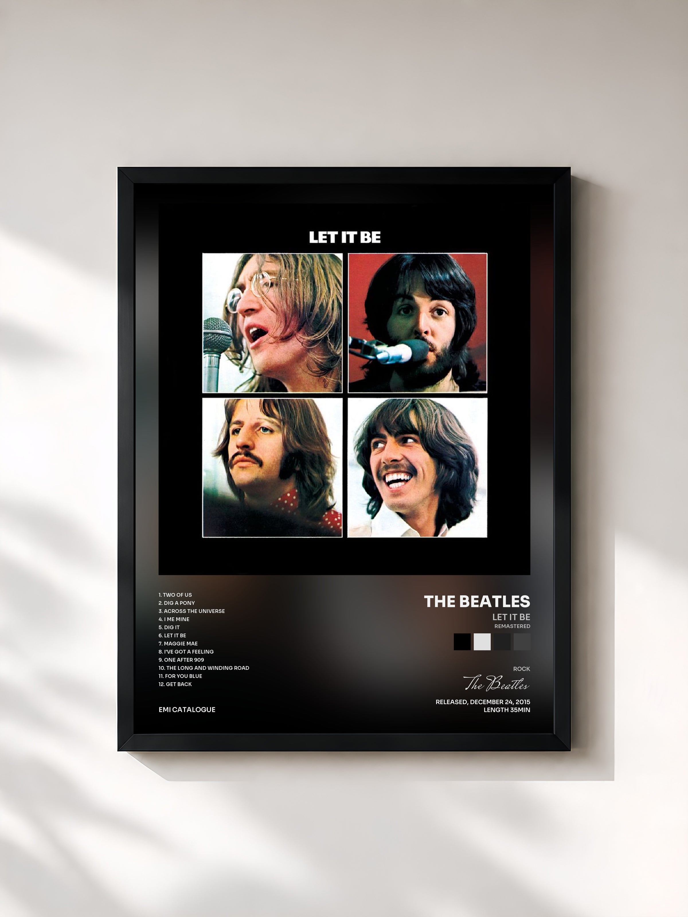 #noir Tableau de l'album Let It Be (Remastered) de The Beatles, cadre noir, imprimé et encadré en France