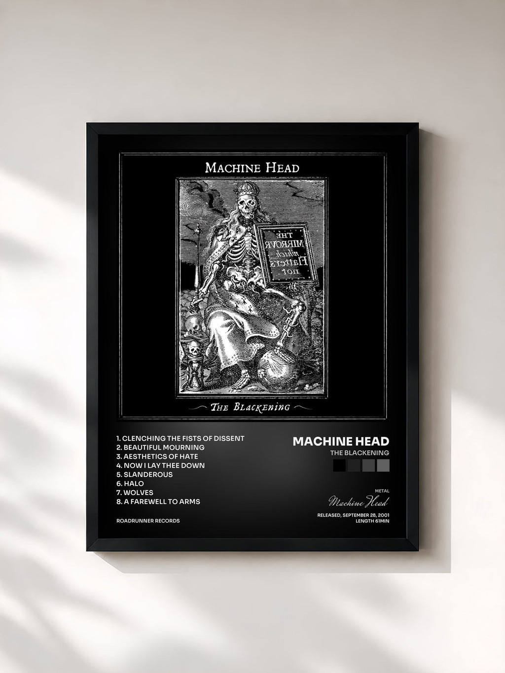 #noir Tableau de l'album The Blackening de Machine Head, cadre noir, imprimé et encadré en France