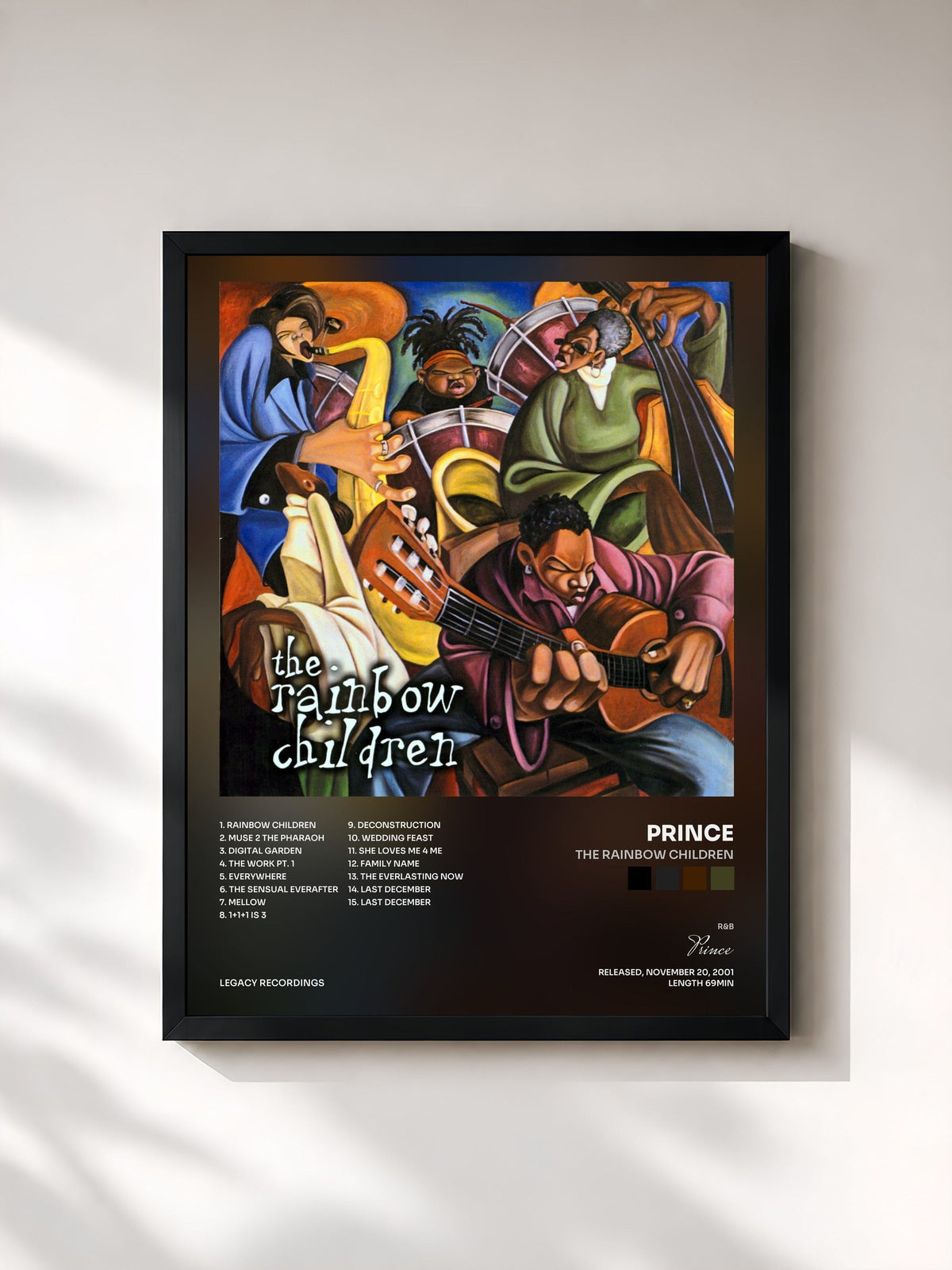#noir Tableau de l'album The Rainbow Children de Prince, cadre noir, imprimé et encadré en France