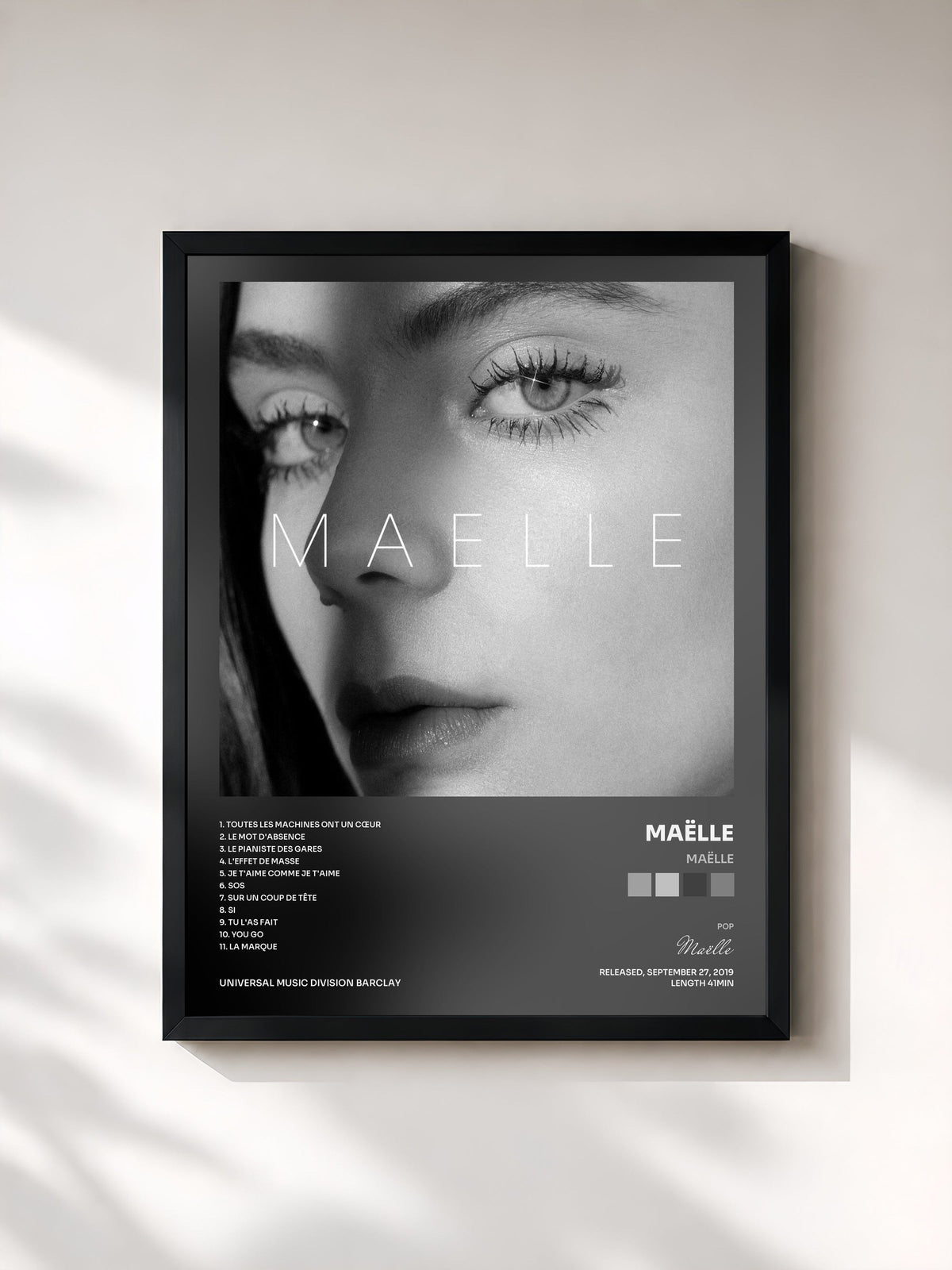 #noir Tableau de l'album Maëlle de Maëlle, cadre noir, imprimé et encadré en France