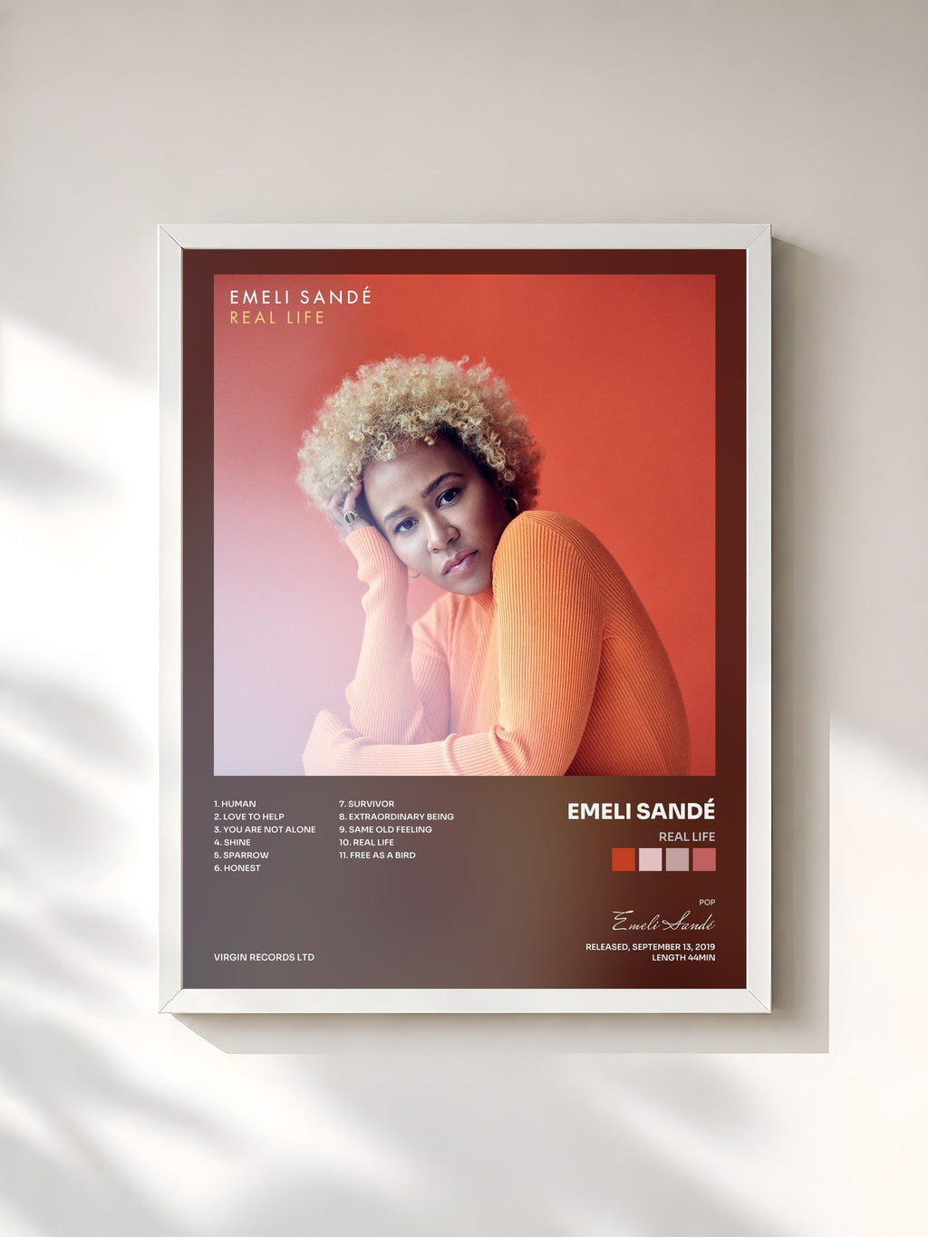 #blanc REAL LIFE by Emeli Sandé as a framed art print, white frame, printed and framed in France