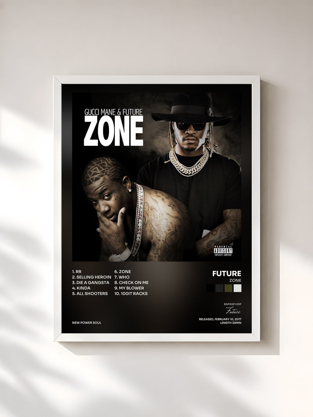 #blanc Tableau de l'album Zone de Future, cadre blanc, imprimé et encadré en France