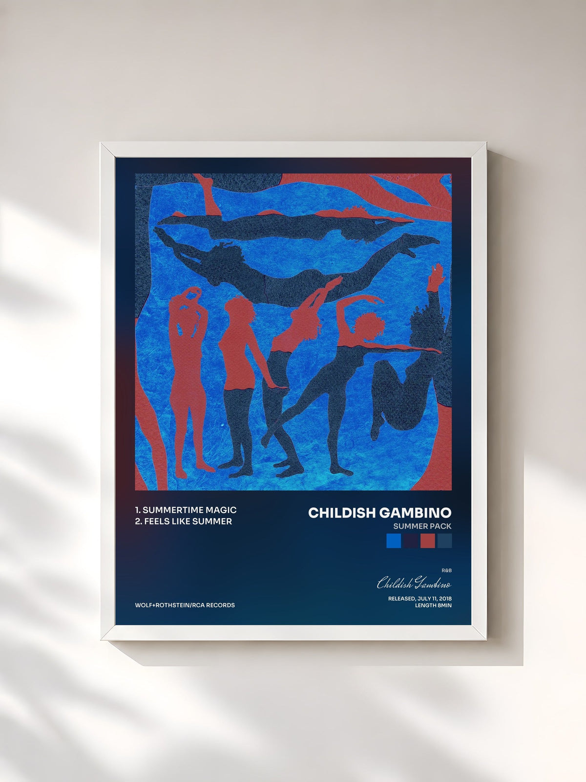 #blanc Summer Pack by Childish Gambino as a framed art print, white frame, printed and framed in France