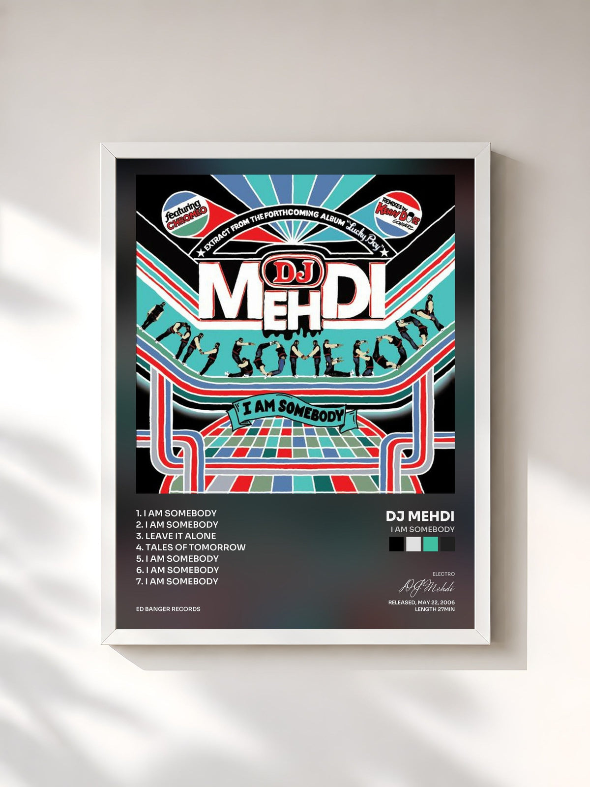#blanc Tableau de l'album I Am Somebody de DJ Mehdi, cadre blanc, imprimé et encadré en France