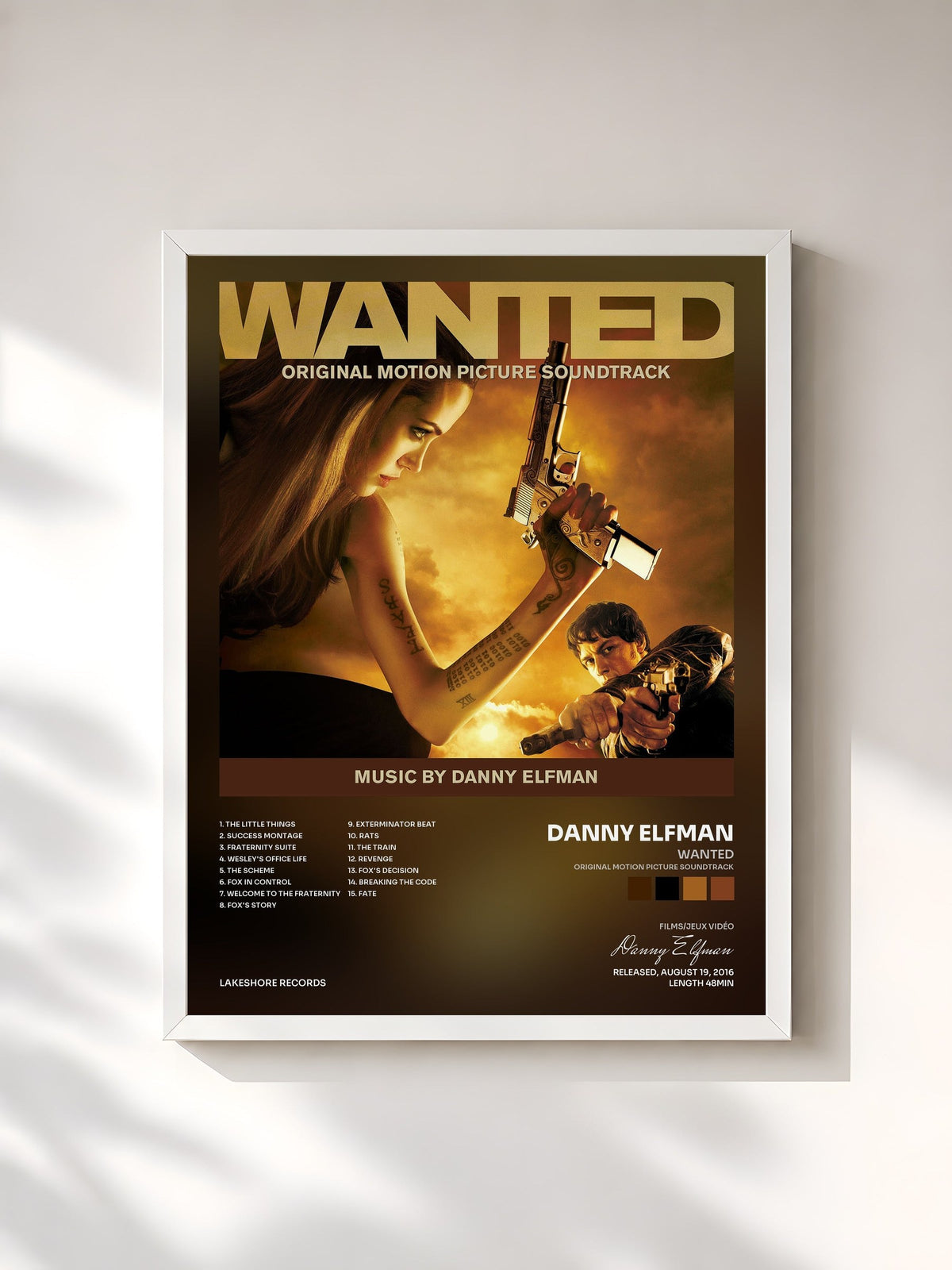 #blanc Tableau de l'album Wanted (Original Motion Picture Soundtrack) de Danny Elfman, cadre blanc, imprimé et encadré en France