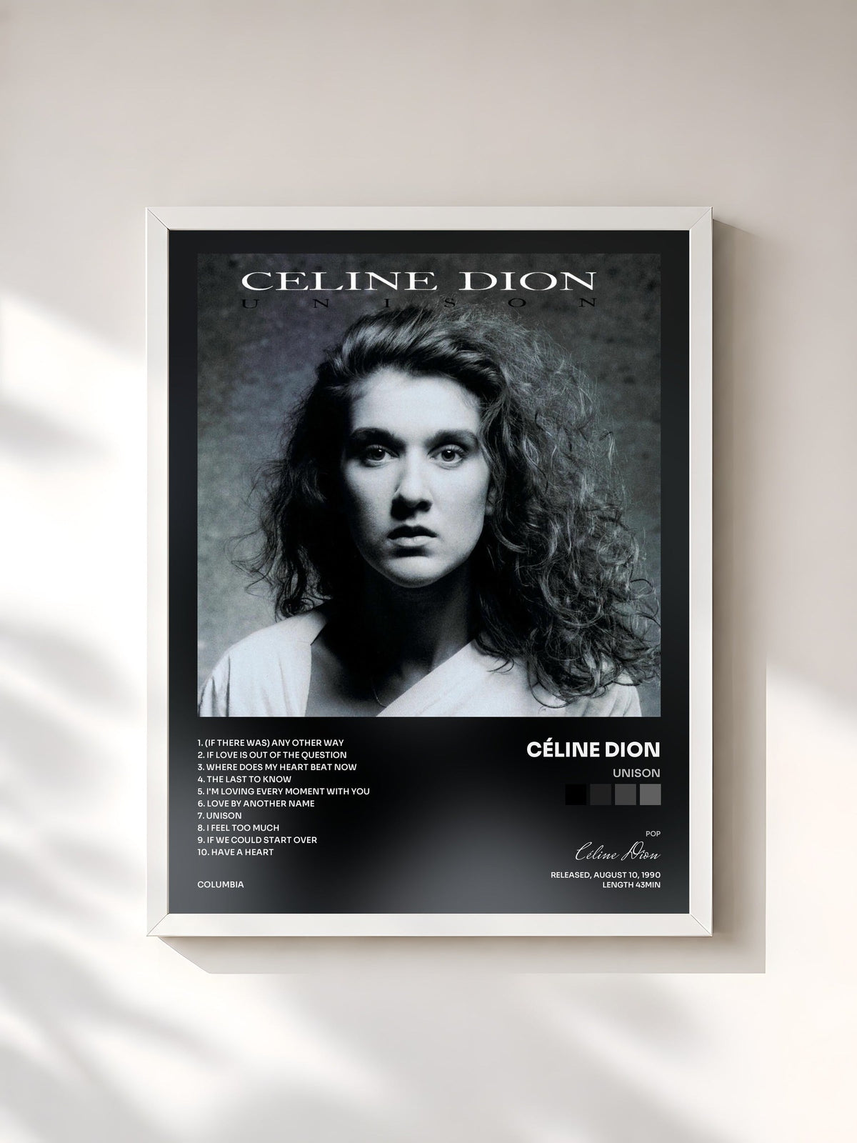 #blanc Tableau de l'album Unison de Céline Dion, cadre blanc, imprimé et encadré en France
