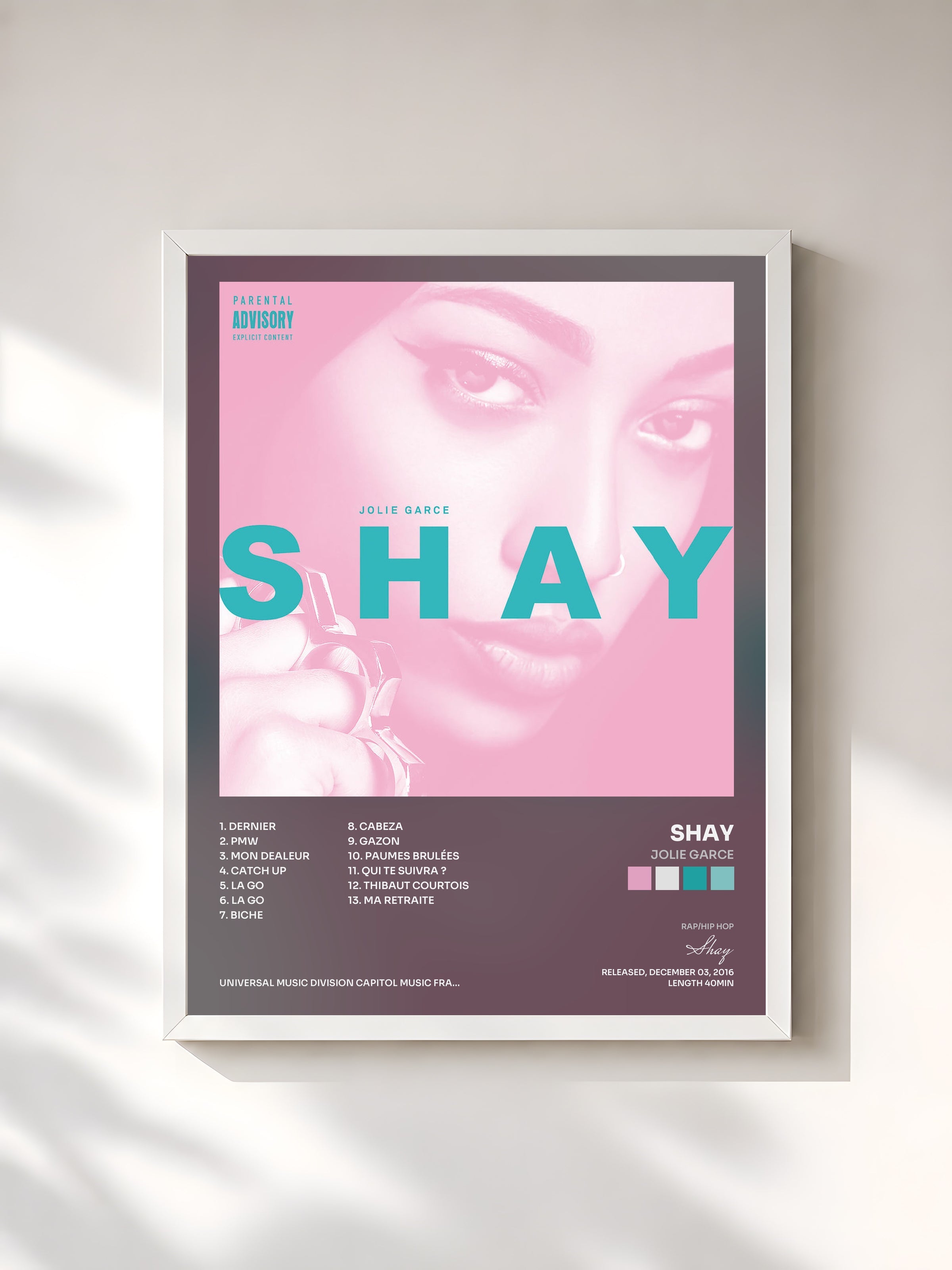 #blanc Tableau de l'album Jolie garce de Shay, cadre blanc, imprimé et encadré en France