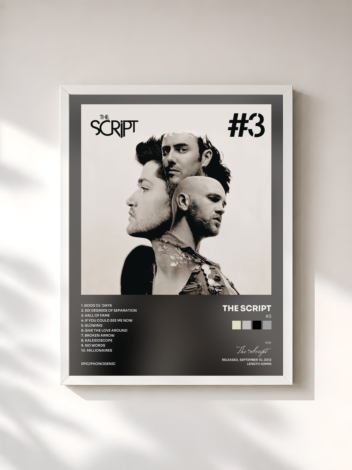 #blanc #3 de The Script en lámina enmarcada, marco blanco, impresa y enmarcada en Francia