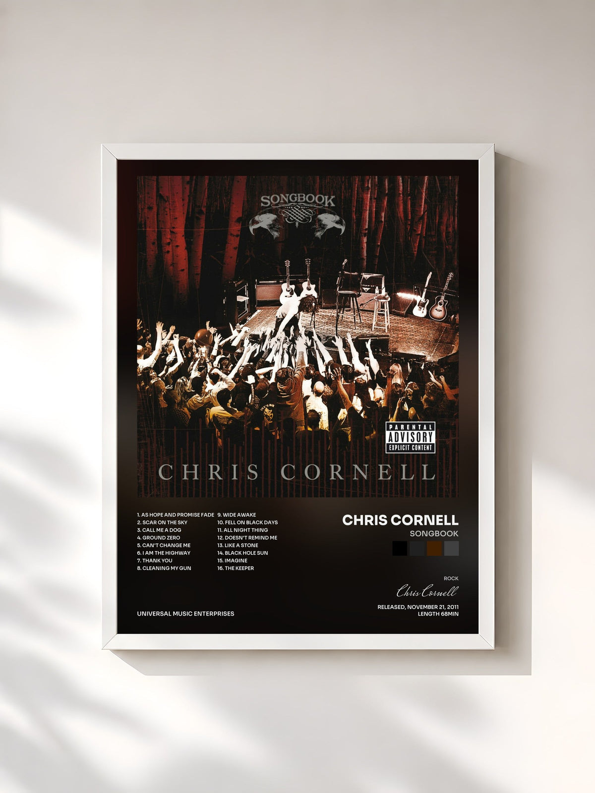 #blanc Songbook by Chris Cornell as a framed art print, white frame, printed and framed in France