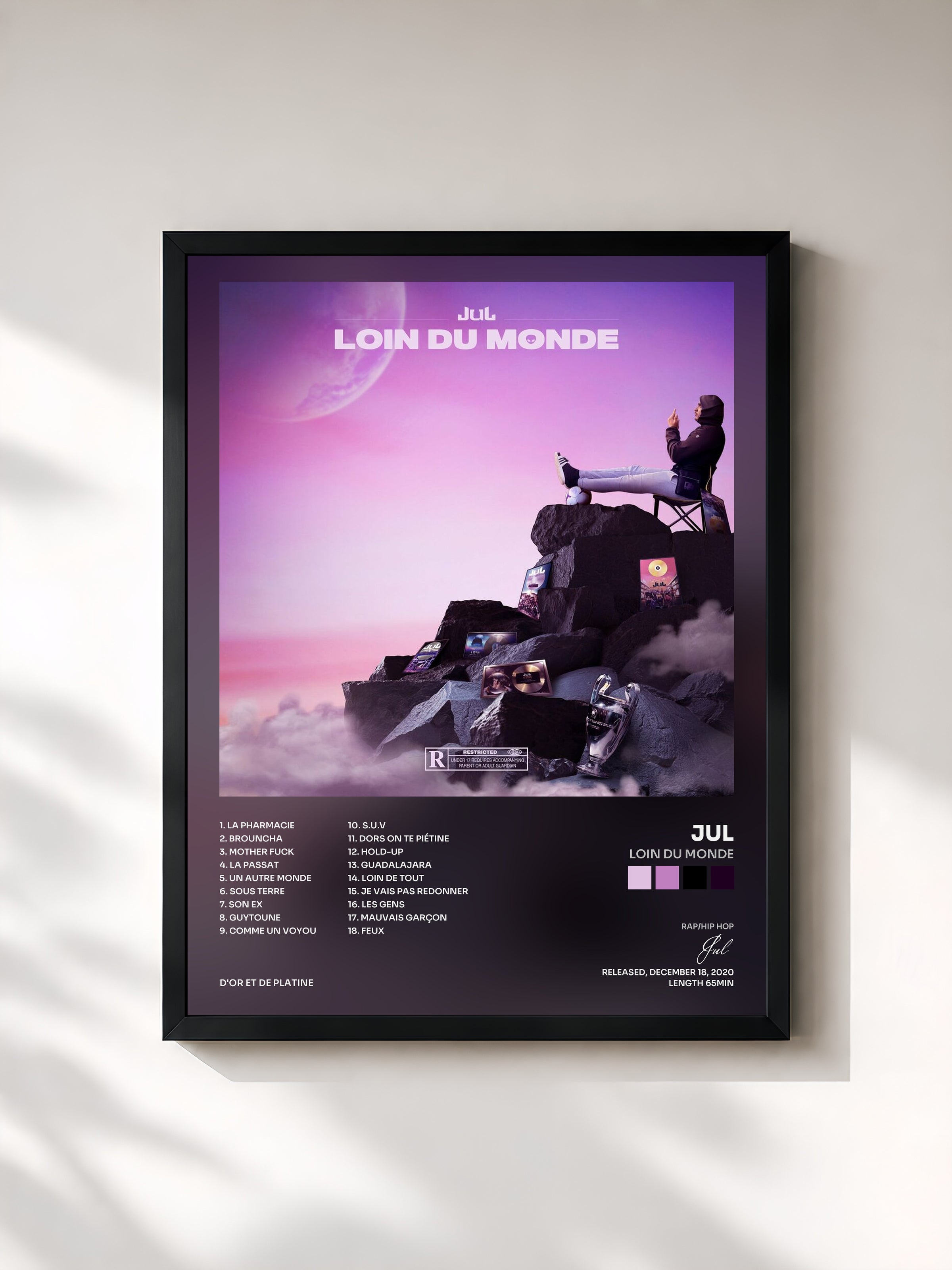#noir Loin du monde by Jul as a framed art print, black frame, printed and framed in France
