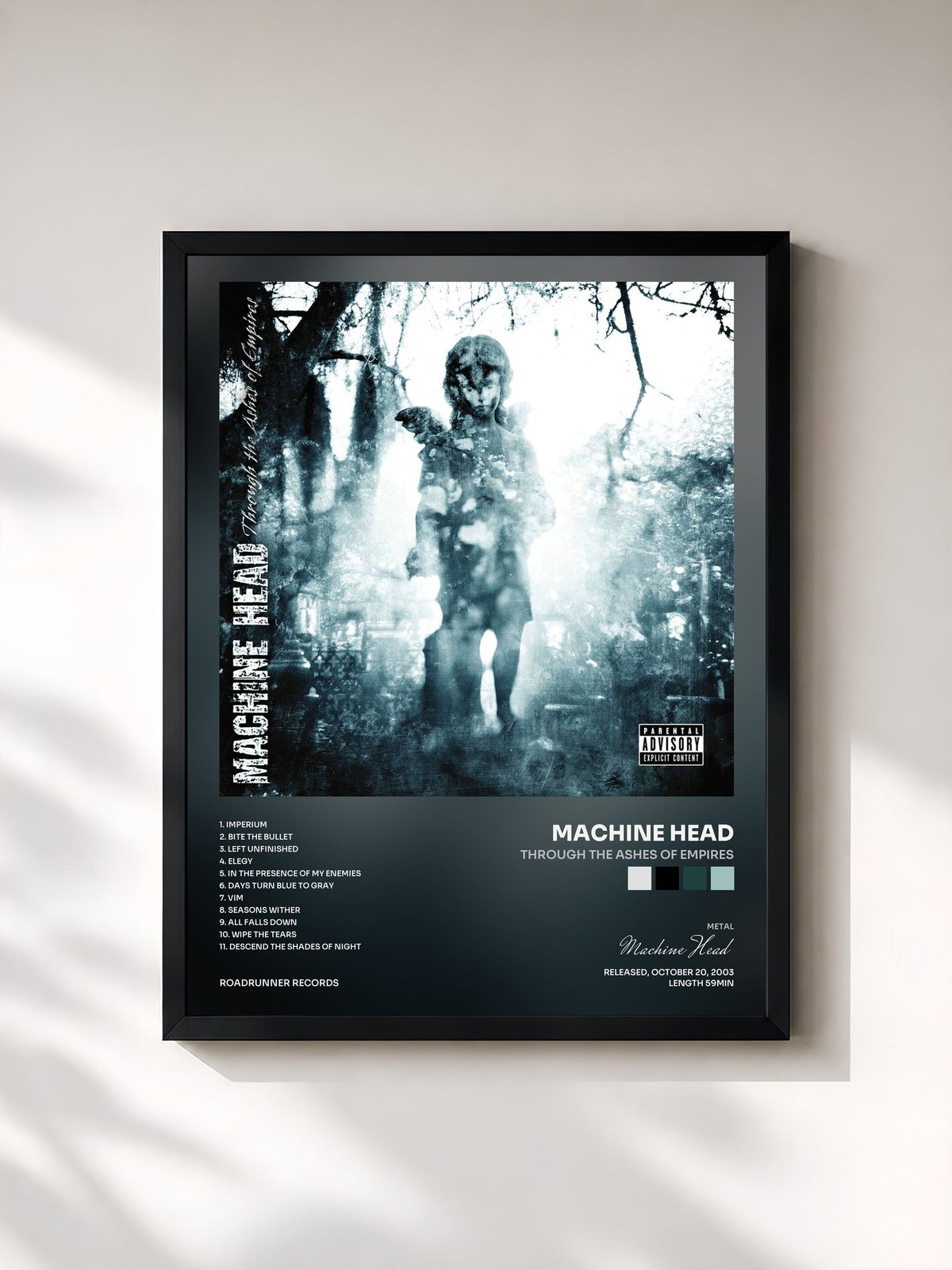 #noir Tableau de l'album Through the Ashes of Empires de Machine Head, cadre noir, imprimé et encadré en France