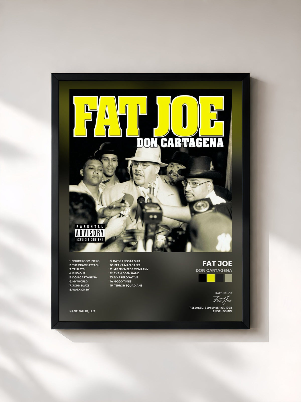#noir Tableau de l'album Don Cartagena de Fat Joe, cadre noir, imprimé et encadré en France