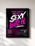 #noir Tableau de l'album Sexy Bitch de David Guetta, cadre noir, imprimé et encadré en France