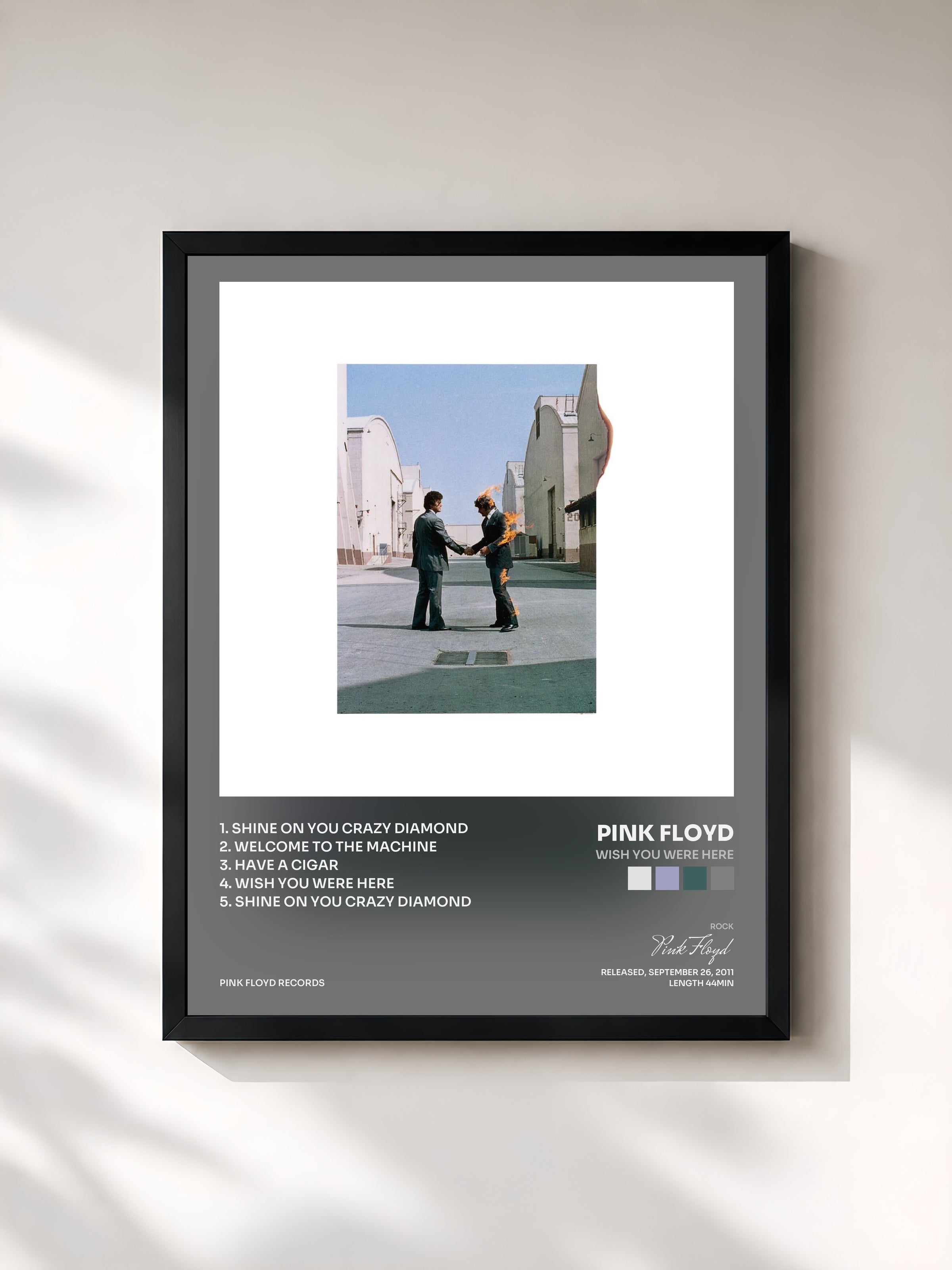 #noir Tableau de l'album Wish You Were Here de Pink Floyd, cadre noir, imprimé et encadré en France