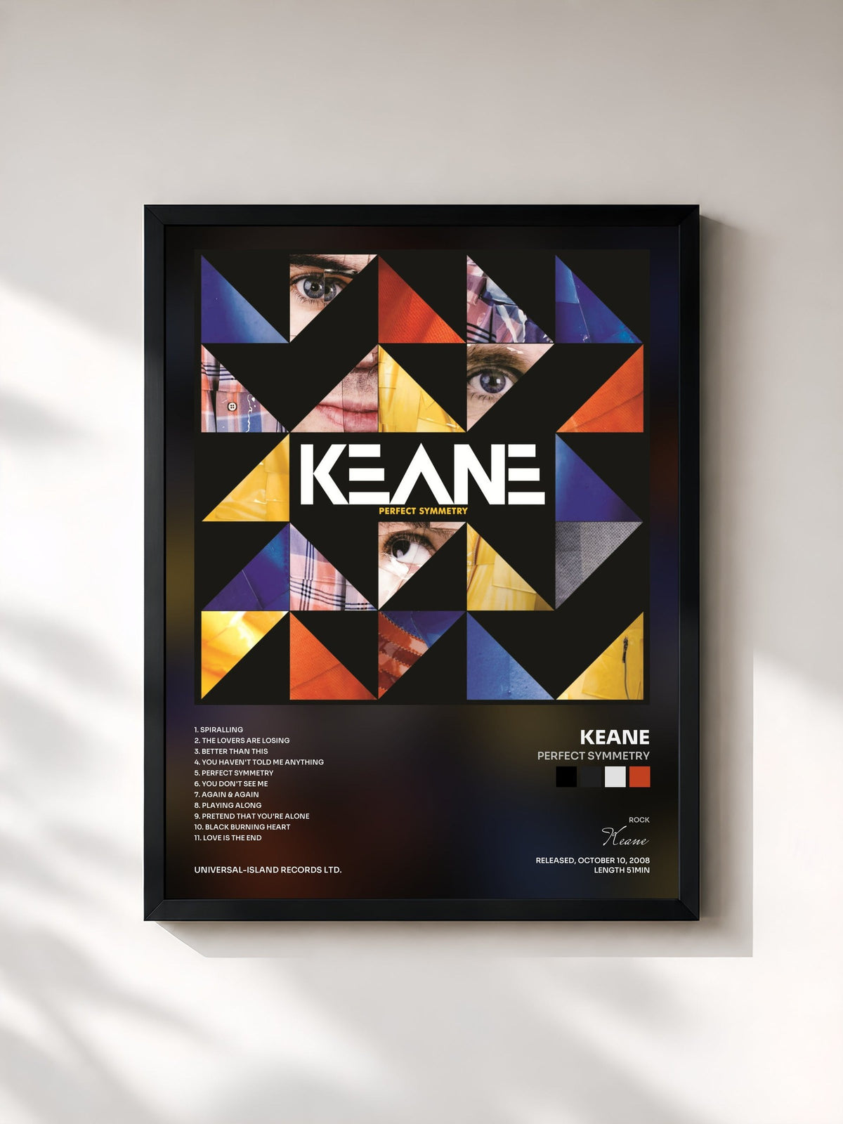 #noir Tableau de l'album Perfect Symmetry de Keane, cadre noir, imprimé et encadré en France