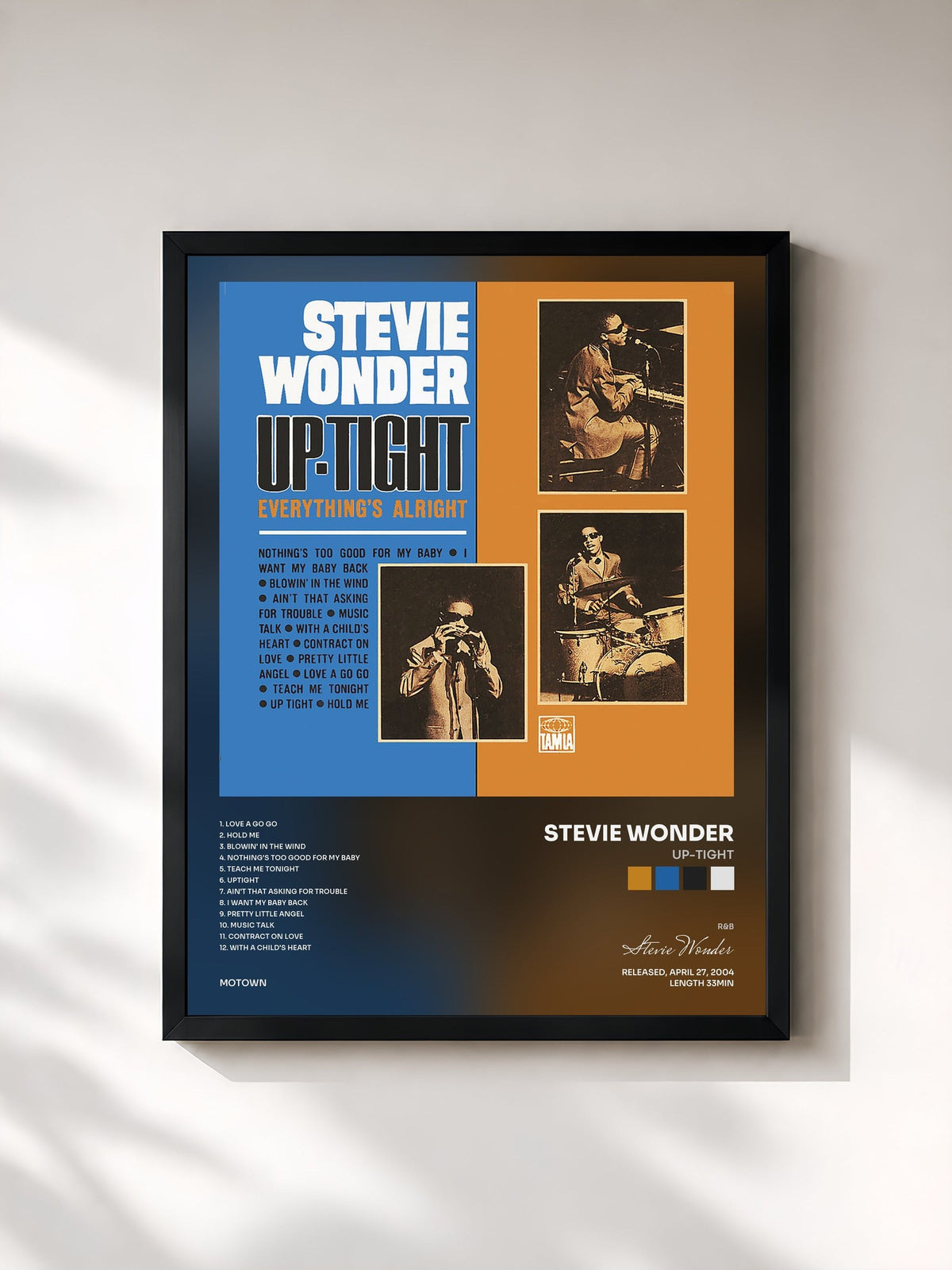 #noir Tableau de l'album Up-Tight de Stevie Wonder, cadre noir, imprimé et encadré en France